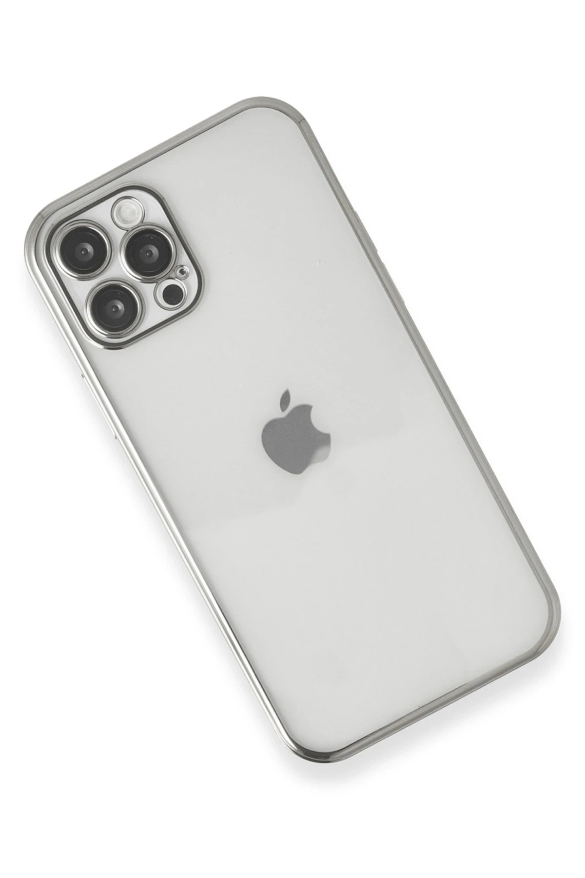 Newface iPhone 12 Pro Max Kılıf Razer Lensli Silikon - Gümüş