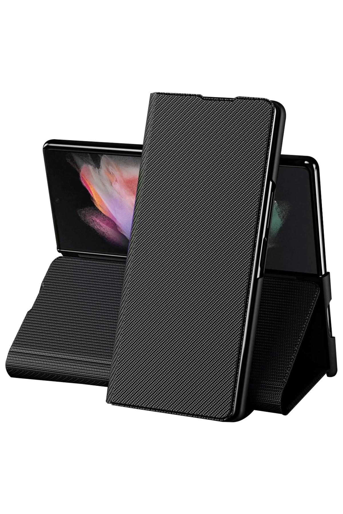 Newface Samsung Galaxy Z Fold 3 Kılıf Fold Karbon Kapak - Siyah — görsel 5