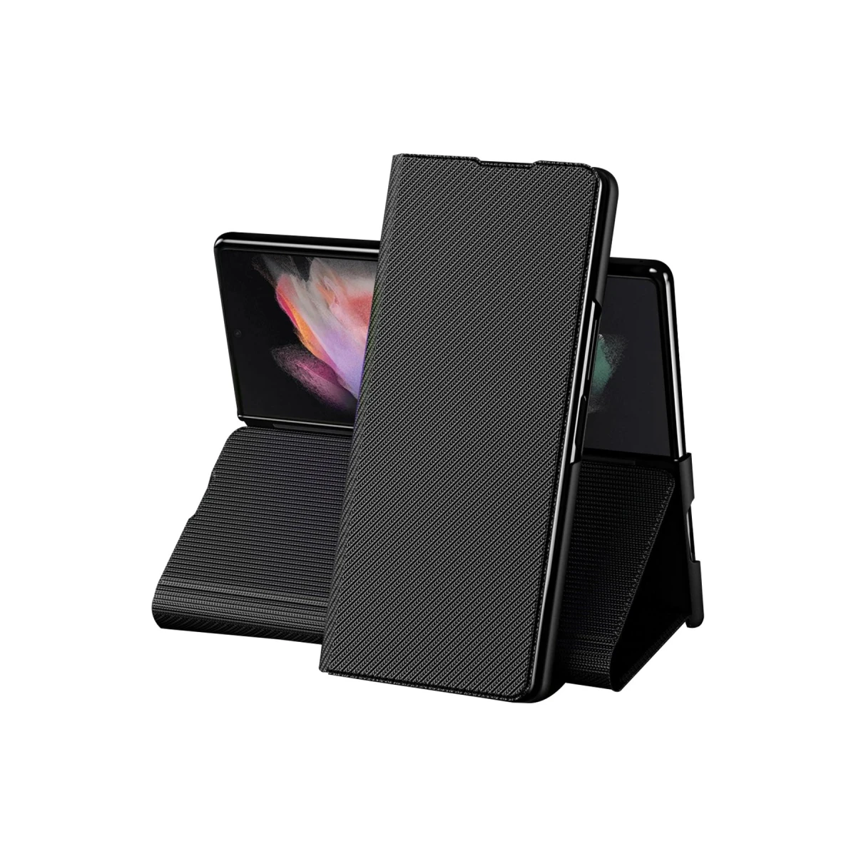Newface Samsung Galaxy Z Fold 4 Kılıf Fold Karbon Kapak - Siyah — görsel 11