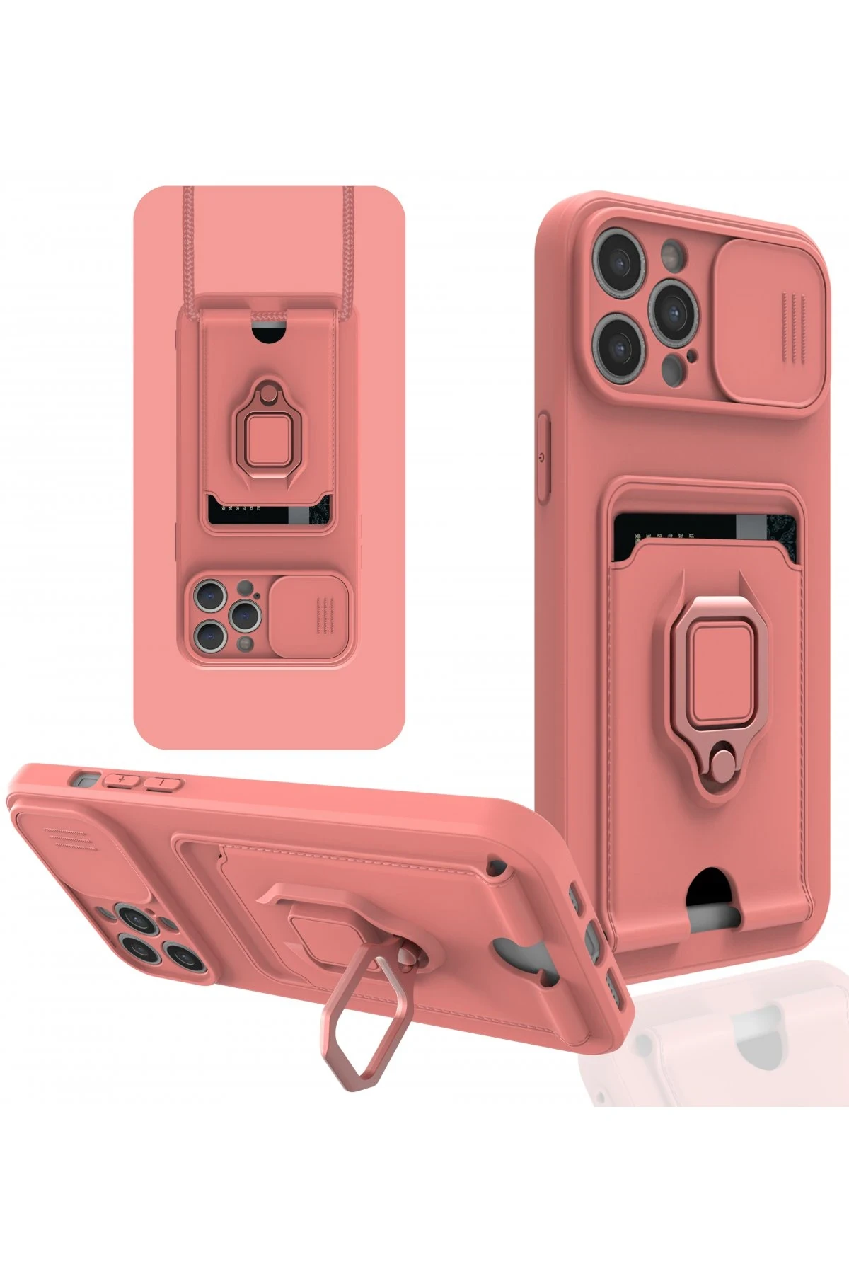 Newface iPhone 12 Pro Max Kılıf Zuma Kartvizitli Yüzüklü Silikon - Pembe