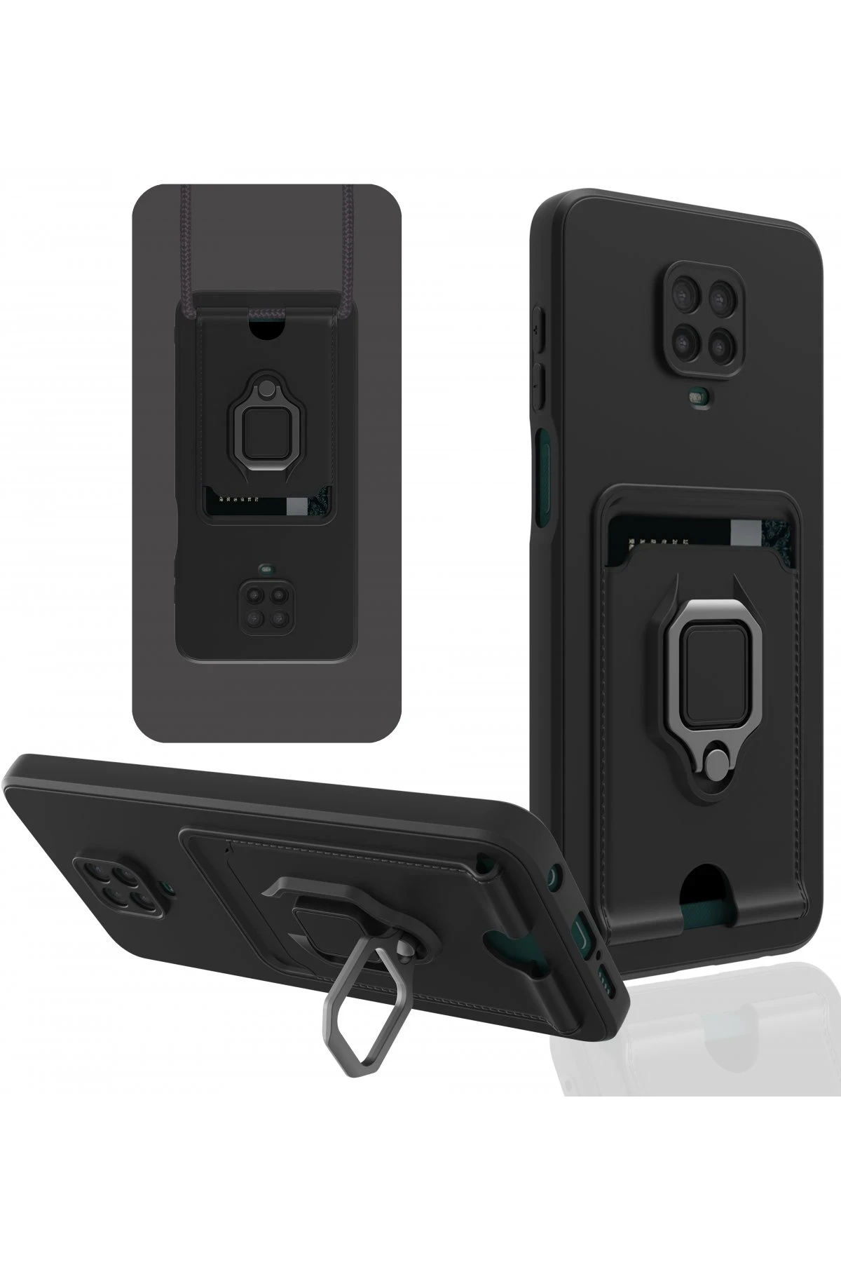Newface Xiaomi Redmi Note 9 Pro Kılıf Zuma Kartvizitli Yüzüklü Silikon - Siyah