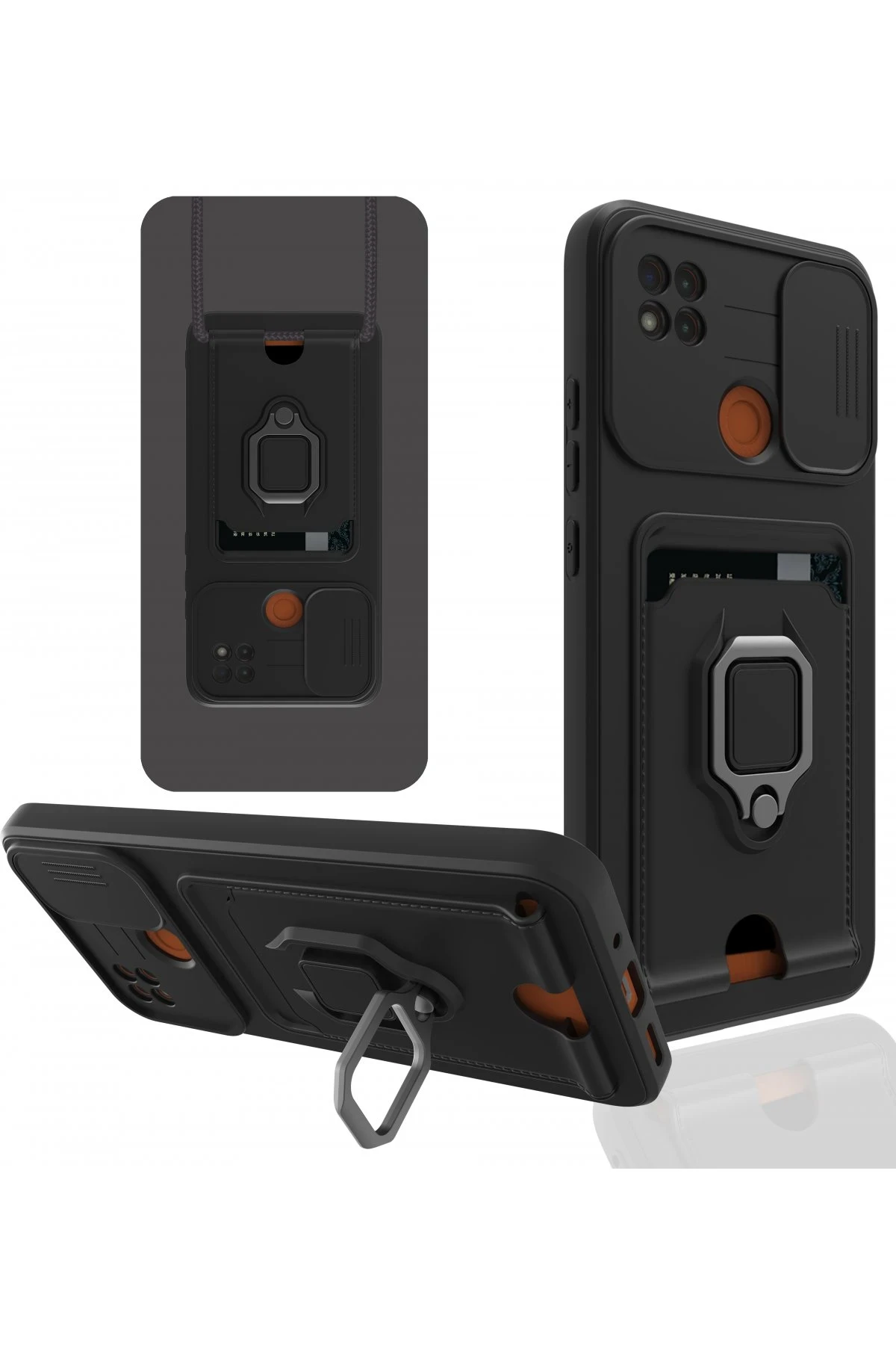 Newface Xiaomi Redmi 9C Kılıf Zuma Kartvizitli Yüzüklü Silikon - Siyah