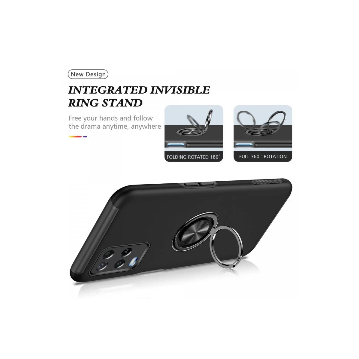 Newface Oppo A54 4G Kılıf Elit Yüzüklü Kapak - Siyah — görsel 9