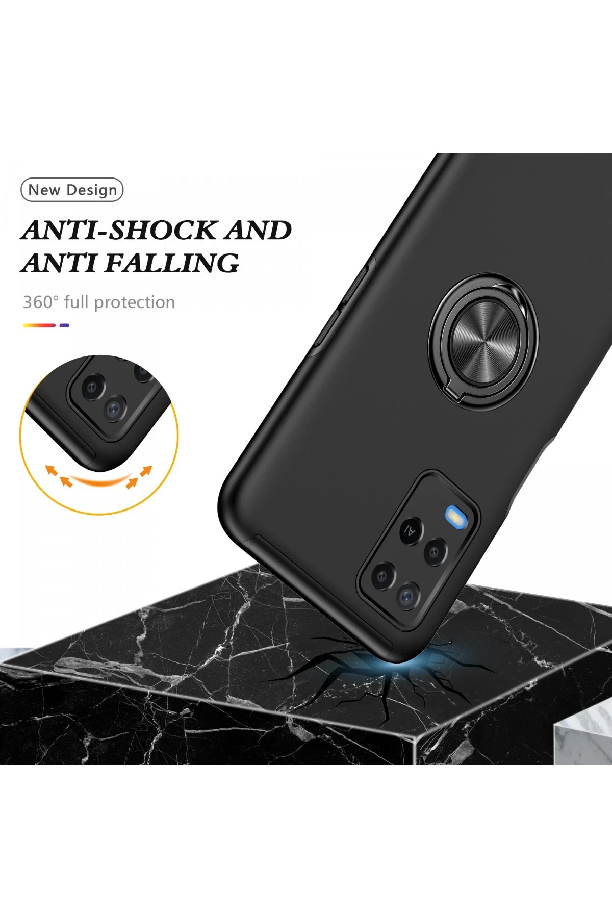 Newface Oppo A54 4G Kılıf Elit Yüzüklü Kapak - Siyah — görsel 4