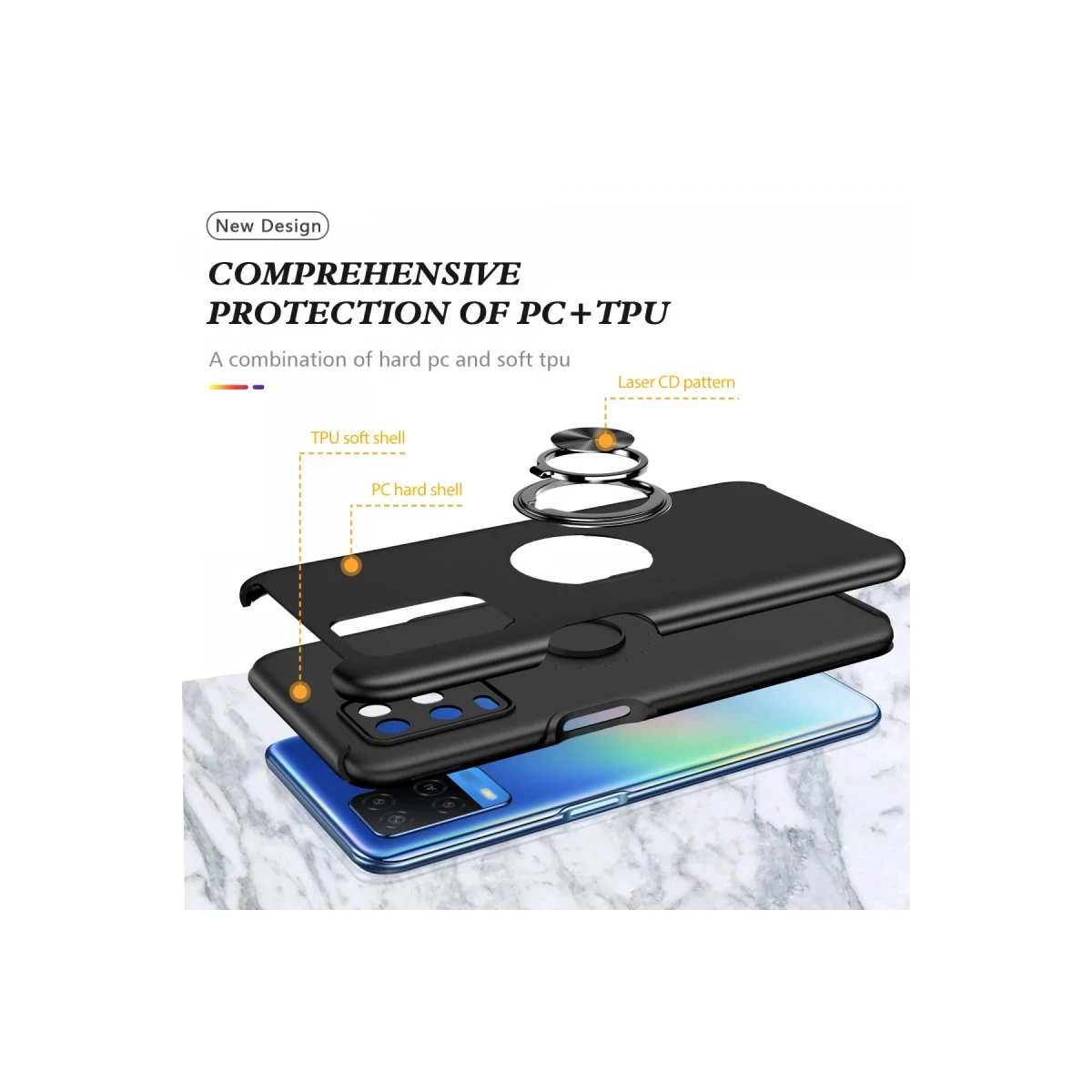 Newface Oppo A54 4G Kılıf Elit Yüzüklü Kapak - Siyah — görsel 12