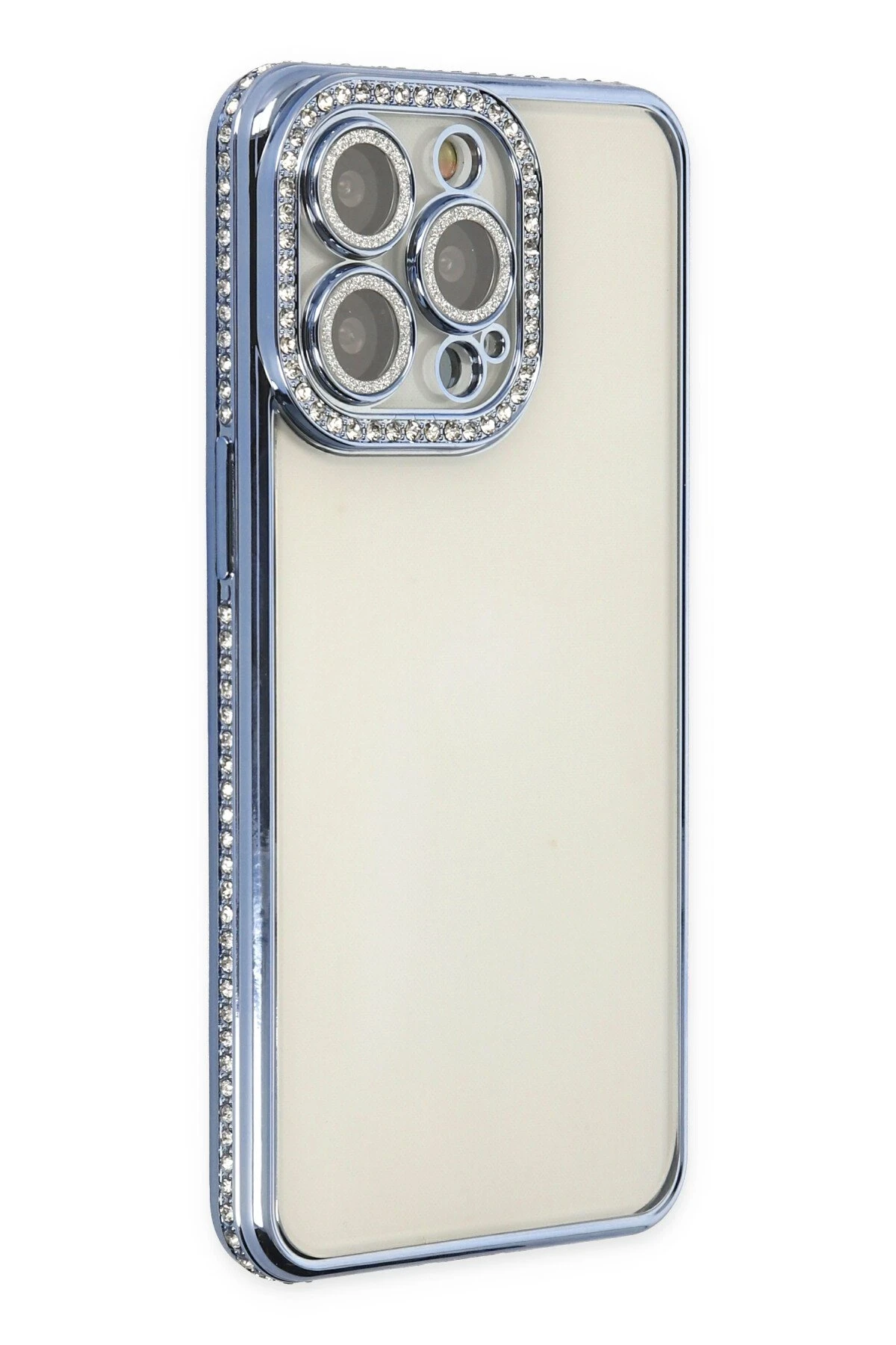 Newface iPhone 14 Pro Kılıf Joke Taşlı Silikon - Mavi