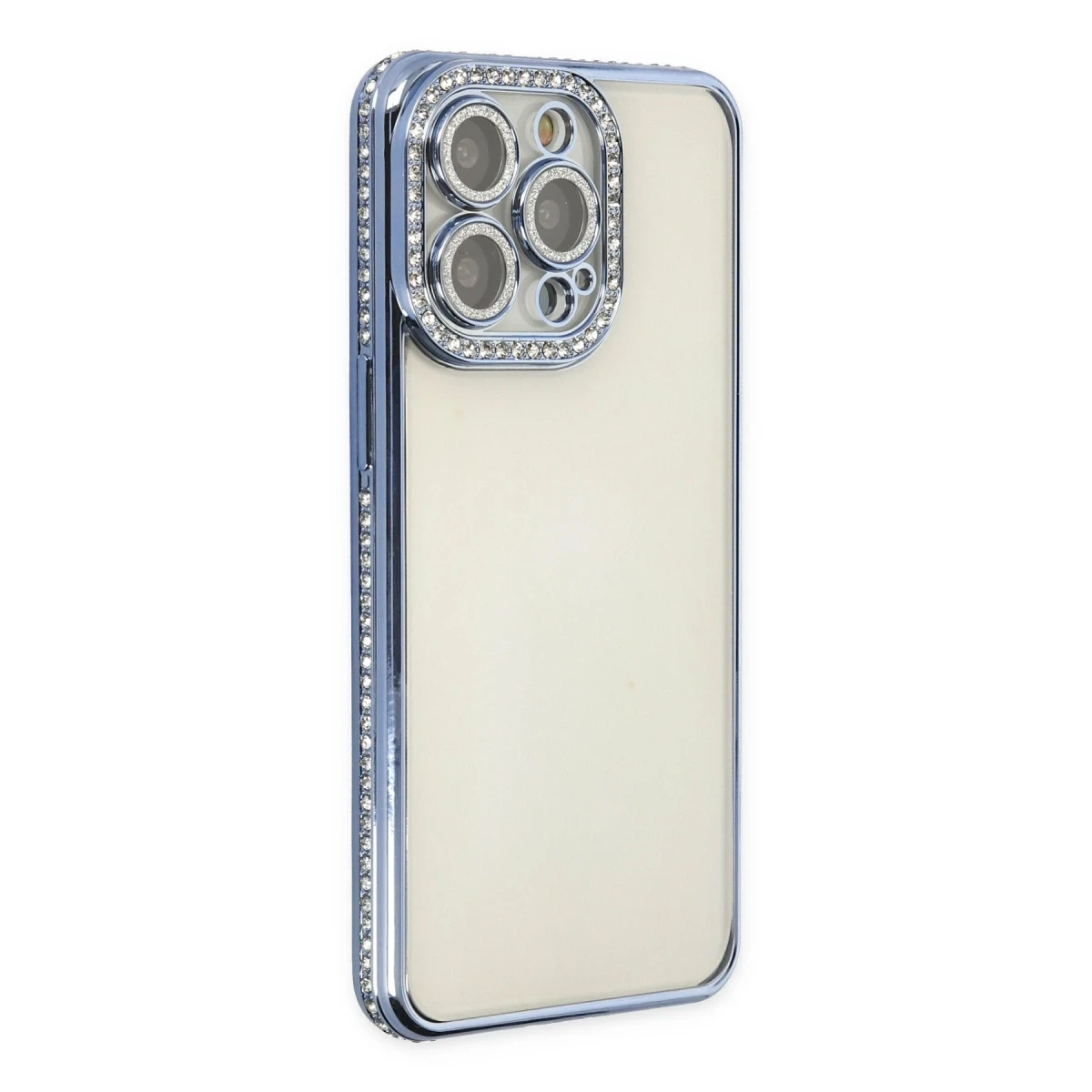 Newface Apple iPhone 14 Pro Kılıf Joke Taşlı Silikon - Mavi