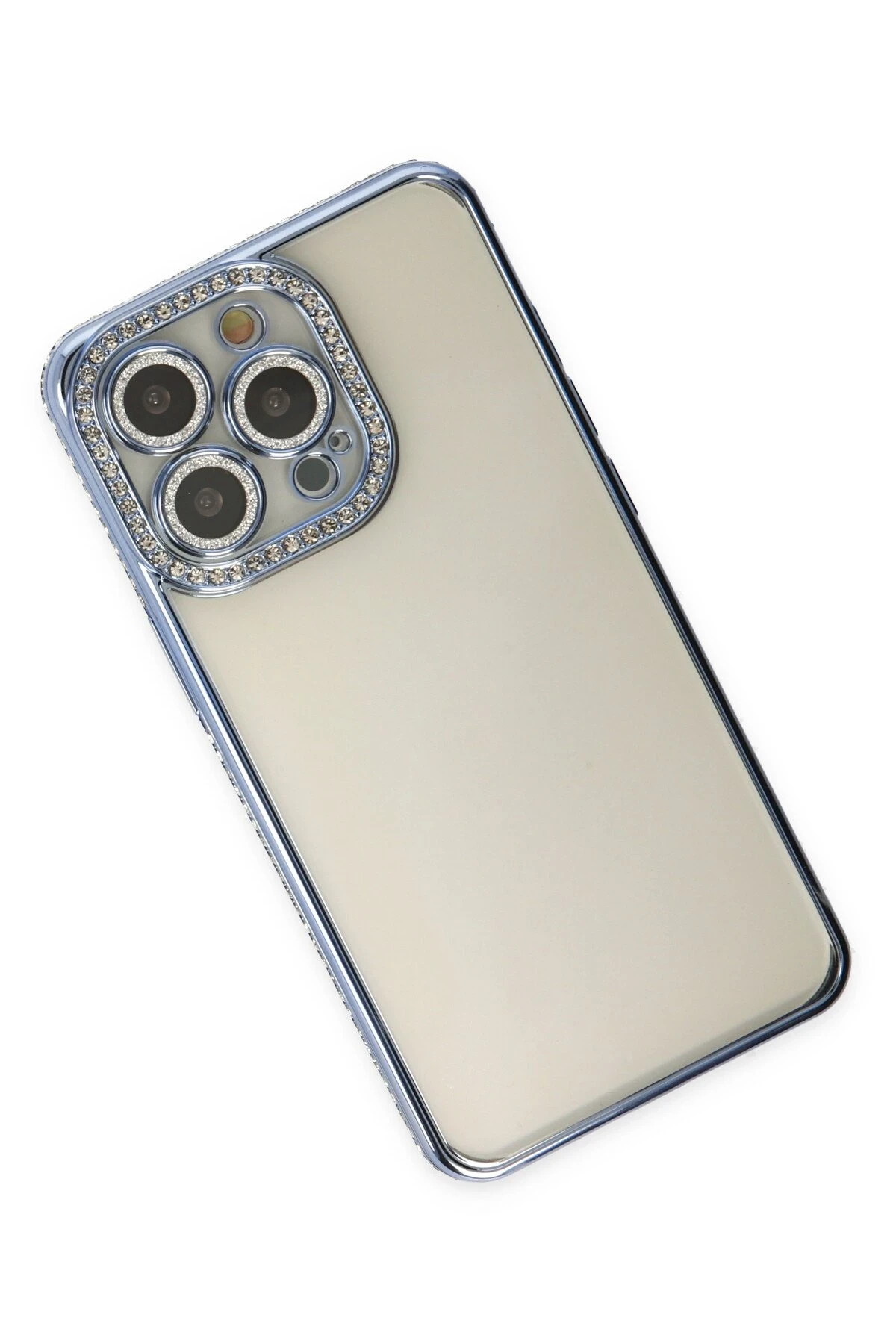 Newface iPhone 14 Pro Kılıf Joke Taşlı Silikon - Mavi