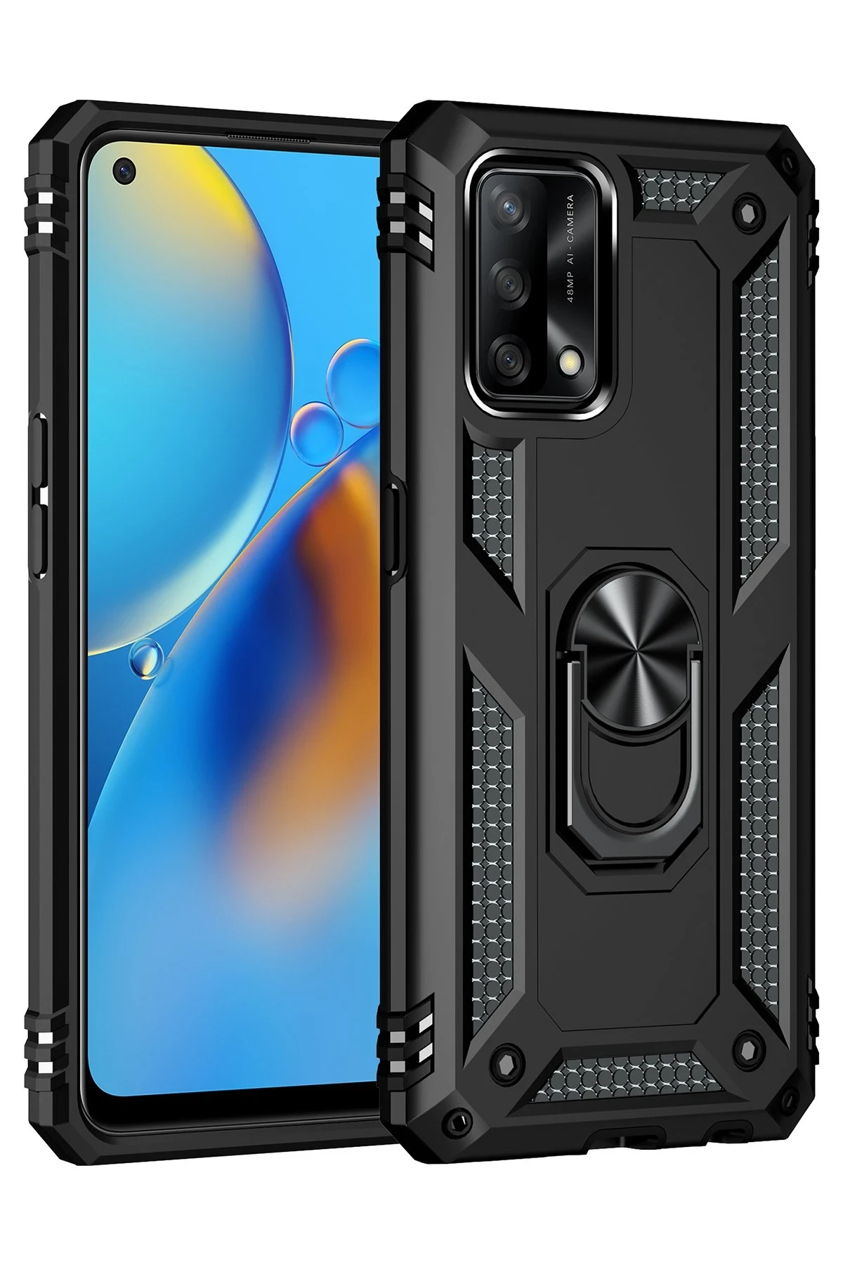 Newface Oppo A74 4G Kılıf Sofya Yüzüklü Silikon Kapak - Siyah