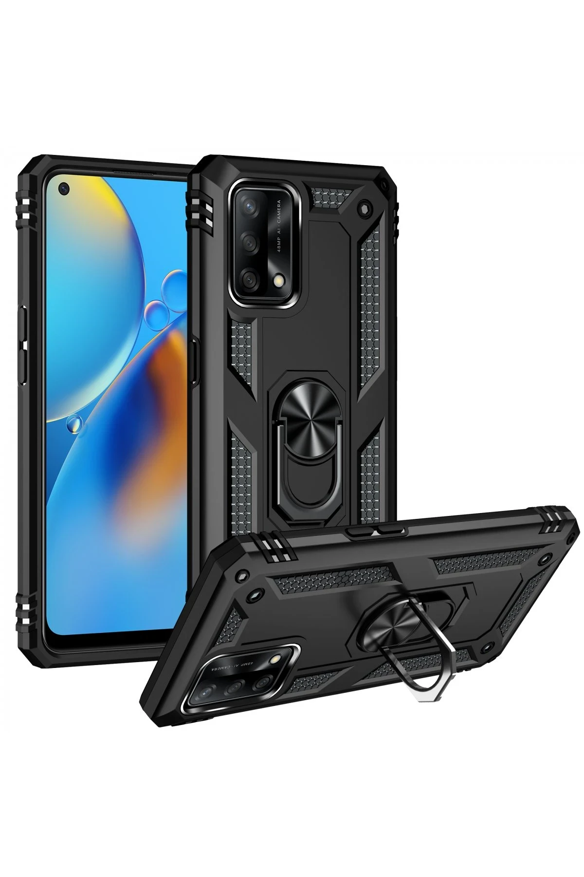Newface Oppo A74 4G Kılıf Sofya Yüzüklü Silikon Kapak - Siyah — görsel 2
