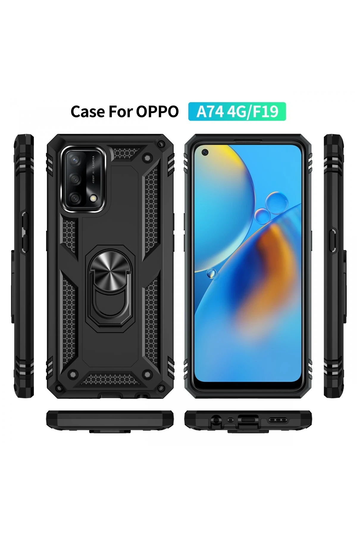 Newface Oppo A74 4G Kılıf Sofya Yüzüklü Silikon Kapak - Siyah — görsel 3