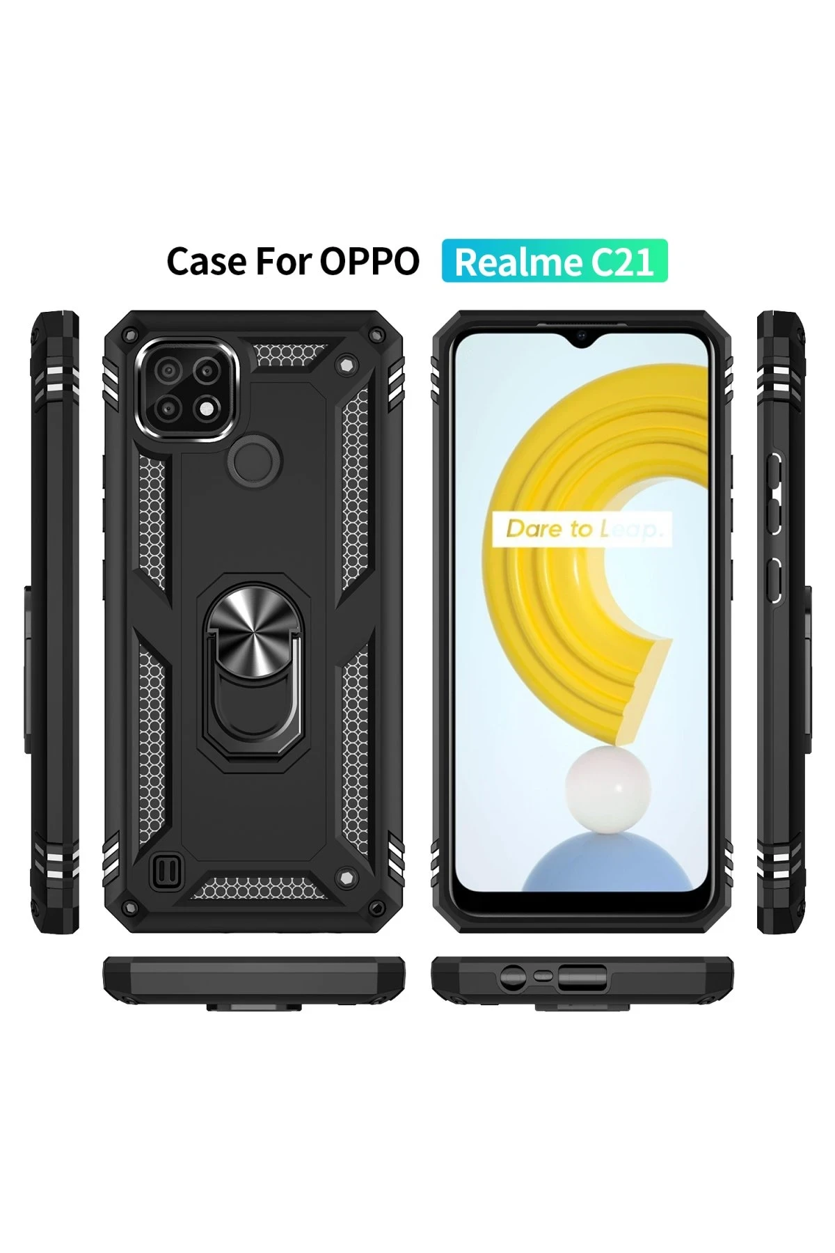 Newface Realme C21 Kılıf Sofya Yüzüklü Silikon Kapak - Siyah — görsel 3