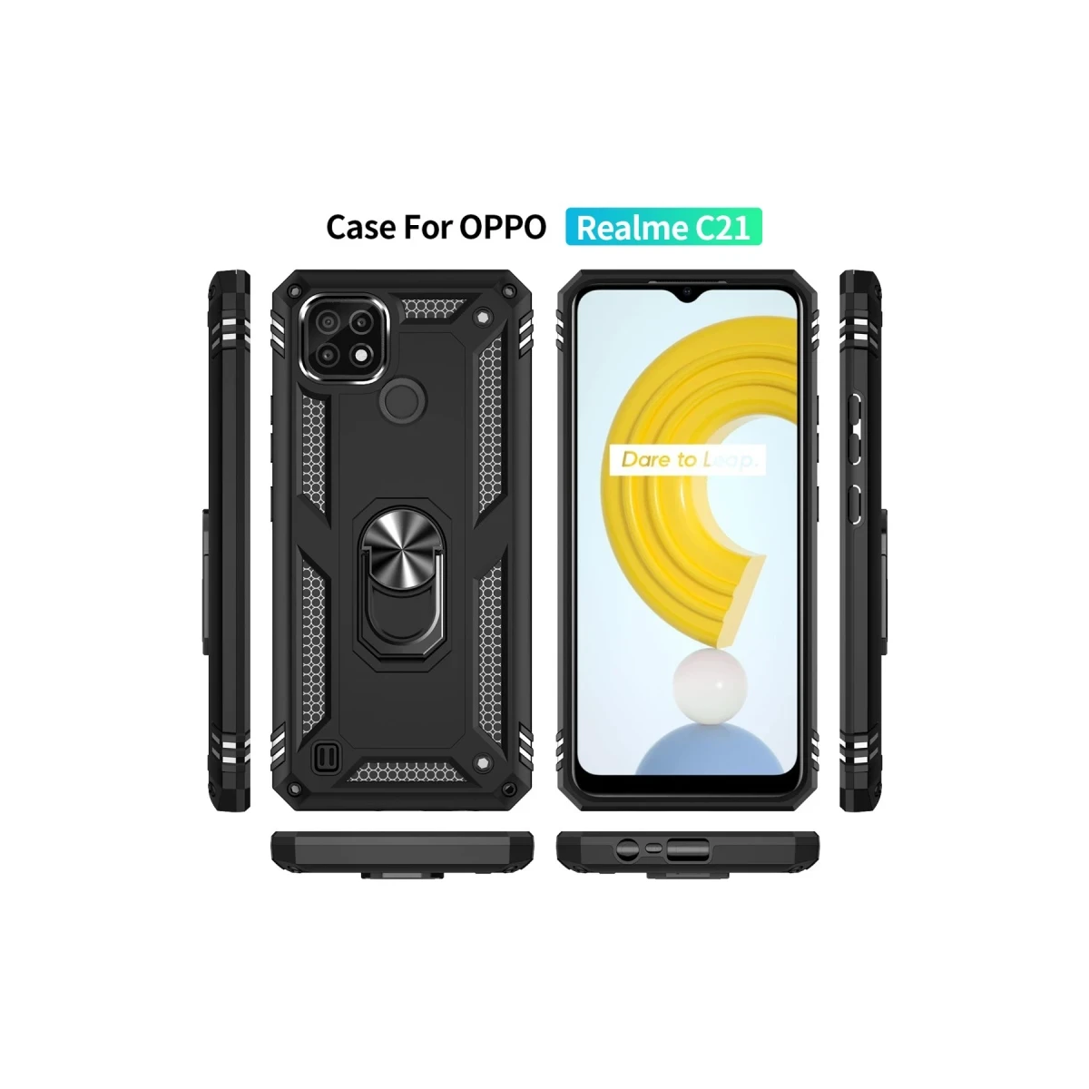 Newface Realme C21 Kılıf Sofya Yüzüklü Silikon Kapak - Siyah — görsel 11