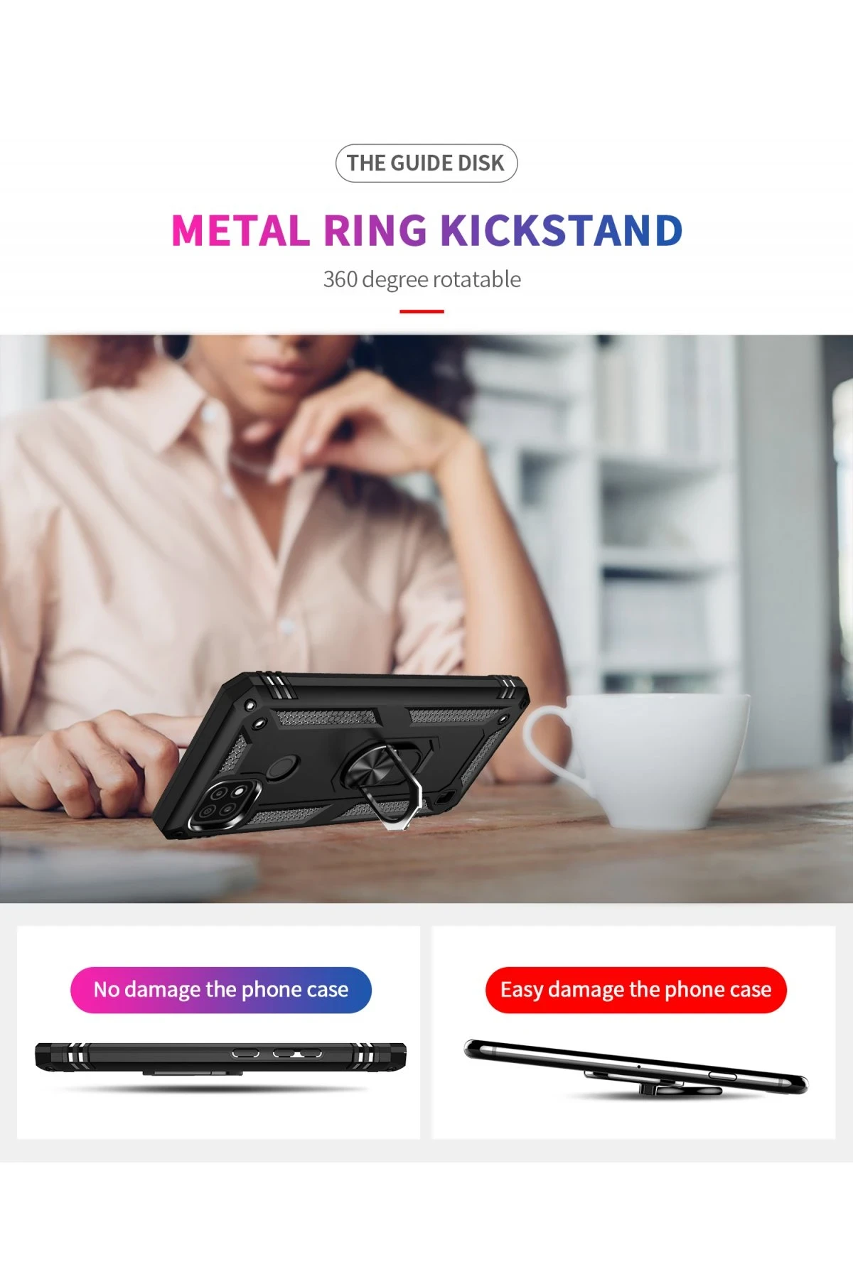 Newface Realme C21 Kılıf Sofya Yüzüklü Silikon Kapak - Siyah — görsel 8