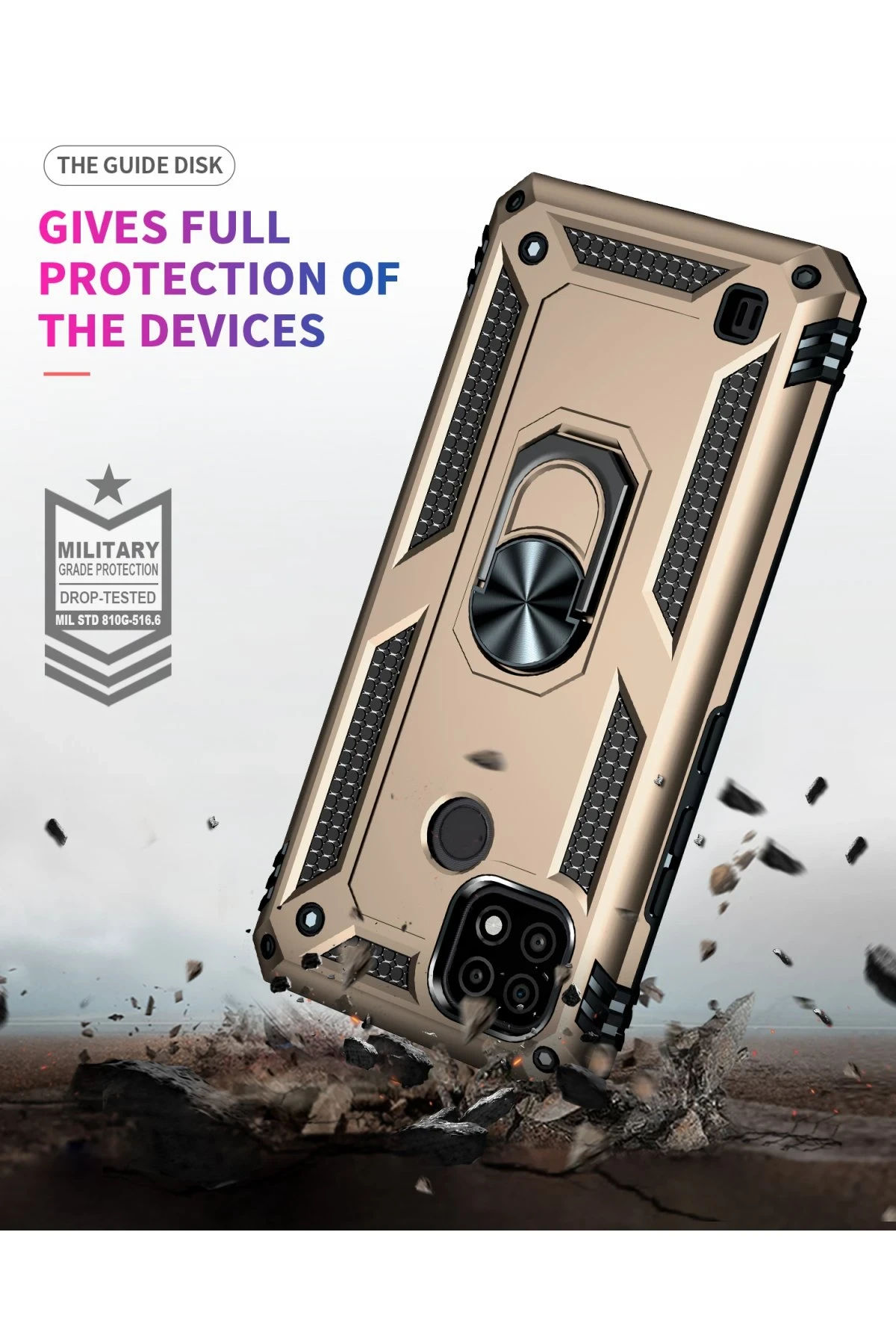 Newface Realme C21 Kılıf Sofya Yüzüklü Silikon Kapak - Gold