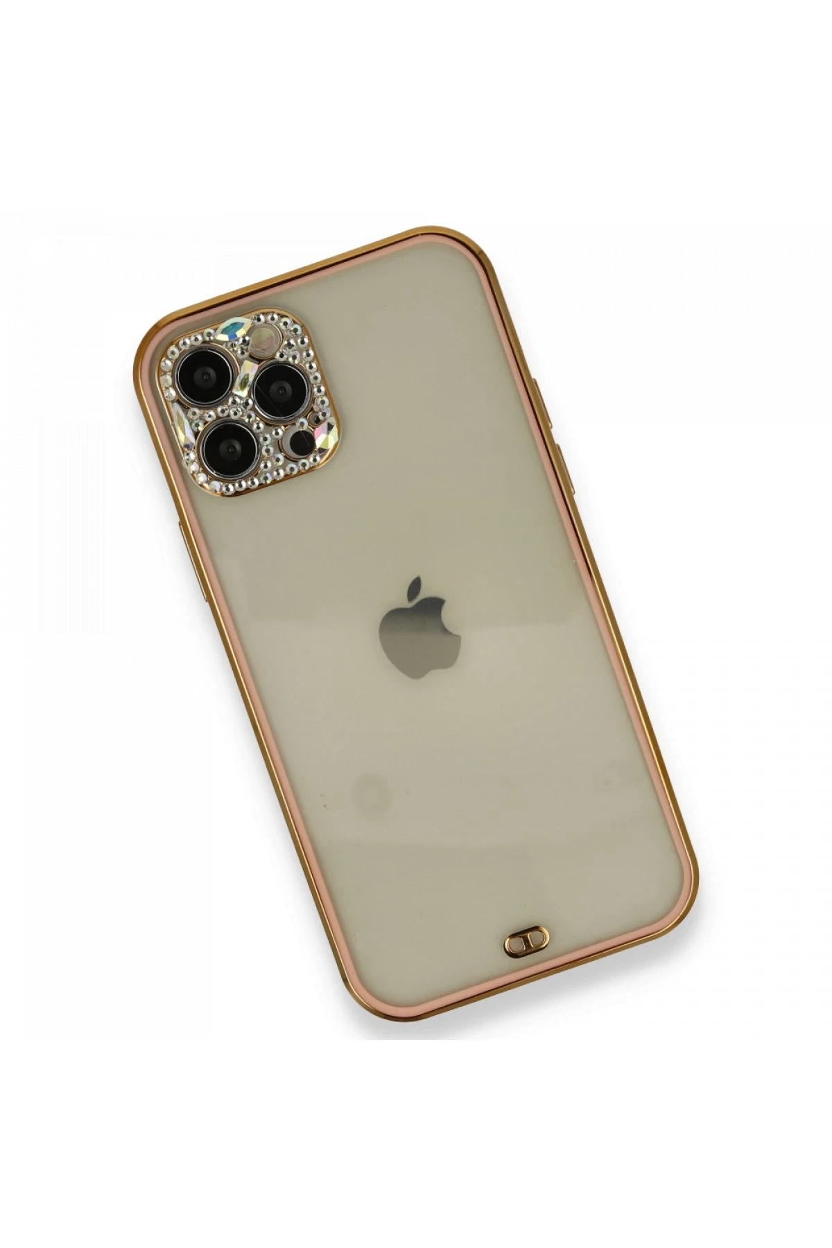 Newface iPhone 12 Pro Kılıf Liva Taşlı Silikon - Pembe
