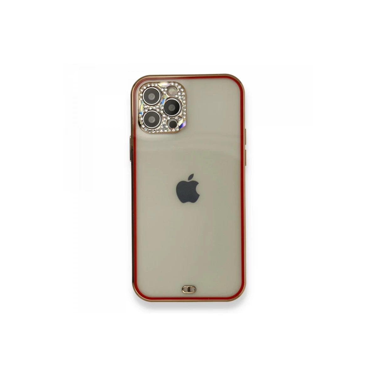 Newface Apple iPhone 12 Pro Kılıf Liva Taşlı Silikon - Kırmızı