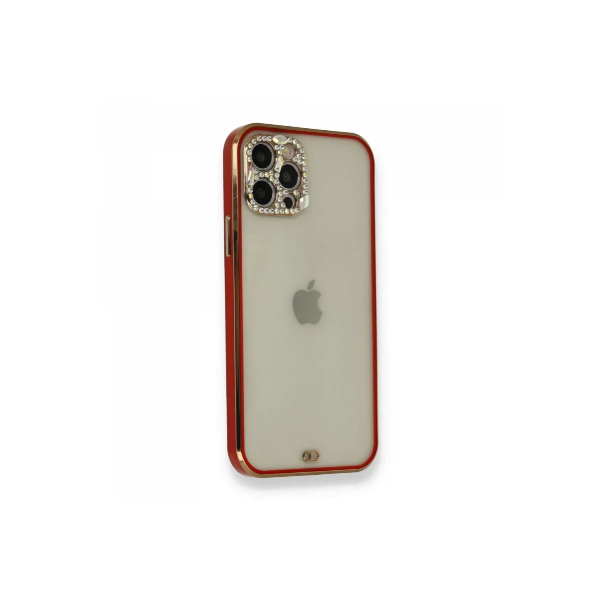Newface Apple iPhone 12 Pro Kılıf Liva Taşlı Silikon - Kırmızı