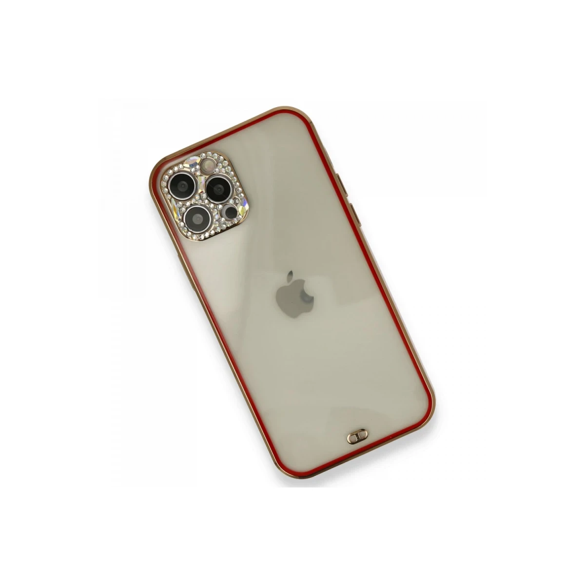 Newface Apple iPhone 12 Pro Kılıf Liva Taşlı Silikon - Kırmızı