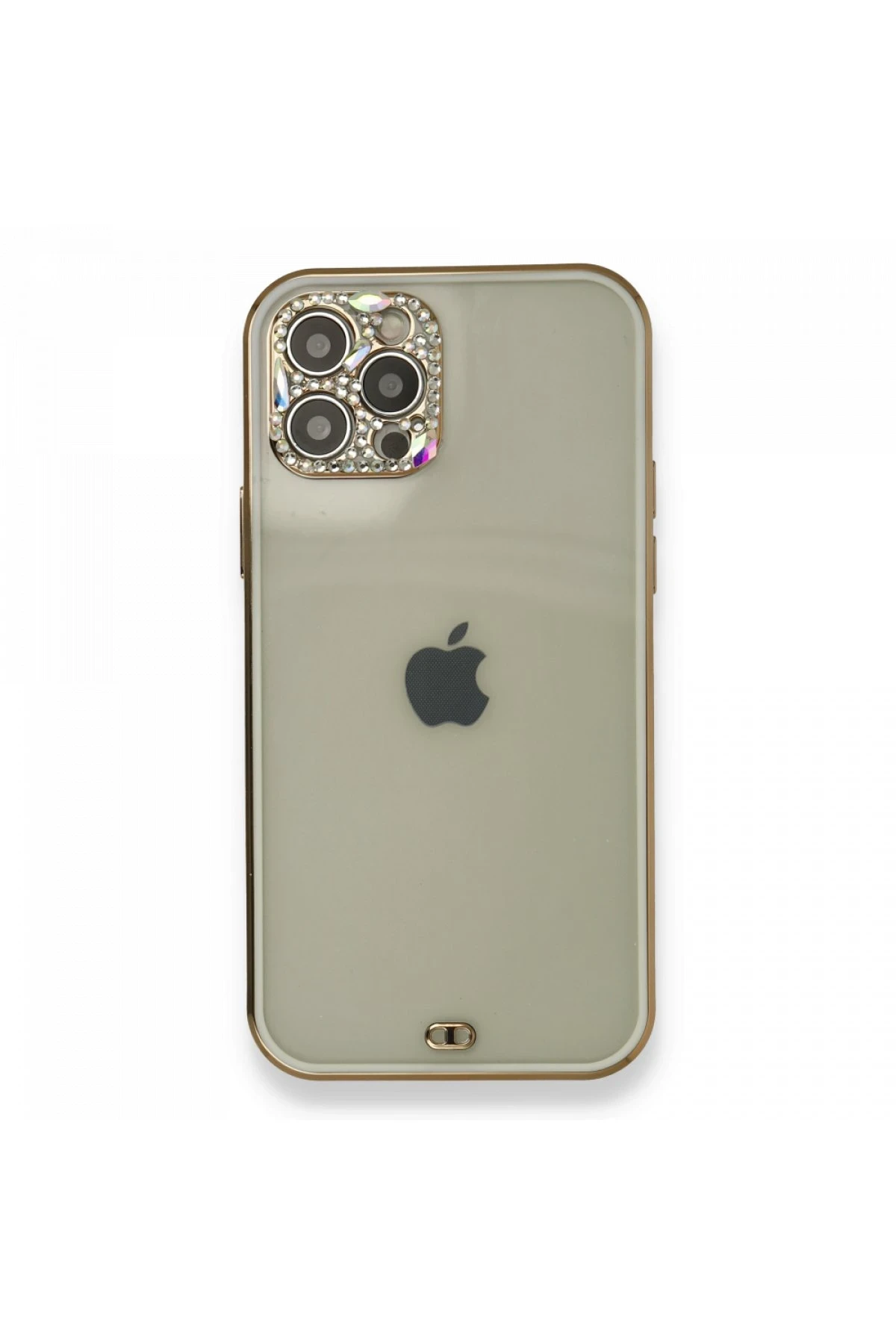 Newface iPhone 12 Pro Kılıf Liva Taşlı Silikon - Beyaz