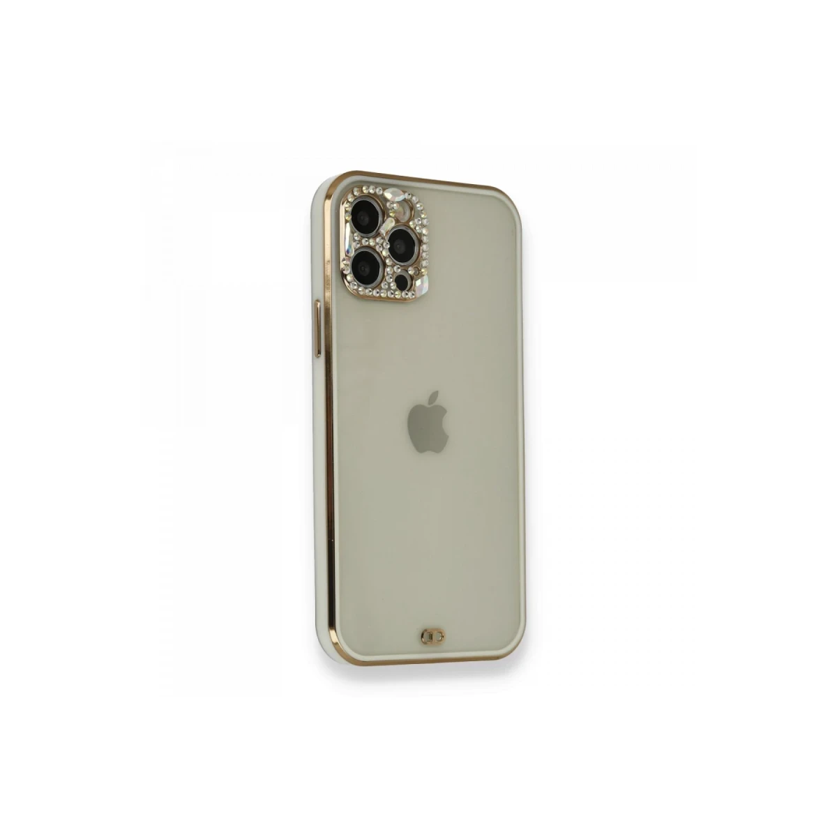 Newface Apple iPhone 12 Pro Kılıf Liva Taşlı Silikon - Beyaz