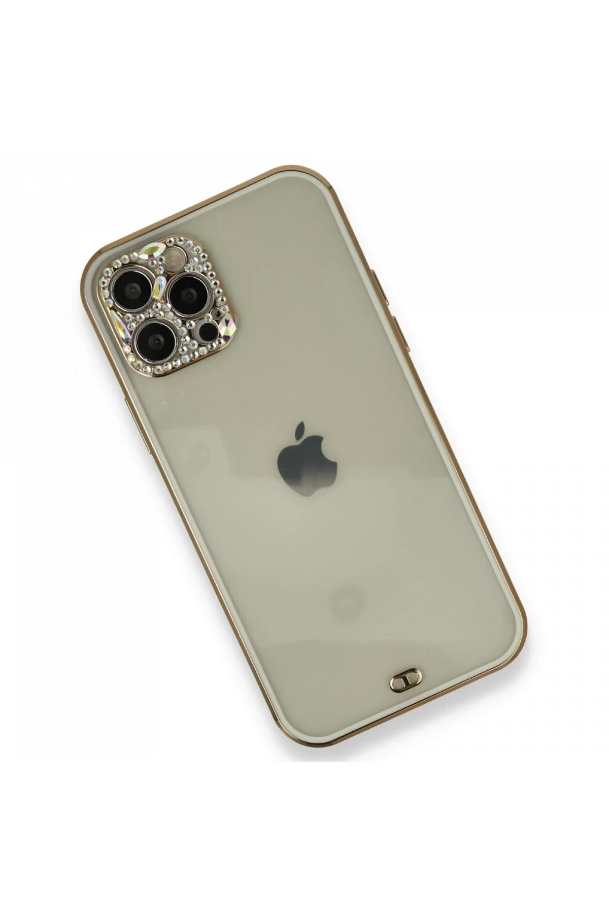 Newface iPhone 12 Pro Kılıf Liva Taşlı Silikon - Beyaz
