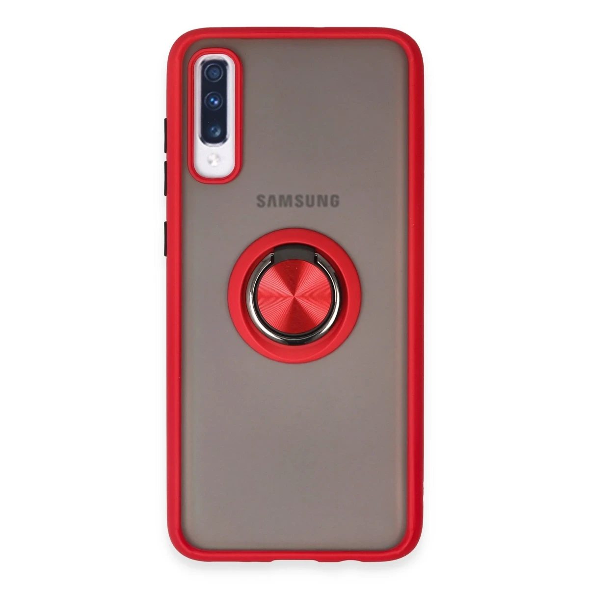 Newface Samsung Galaxy A70 Kılıf Montreal Yüzüklü Silikon Kapak - Kırmızı
