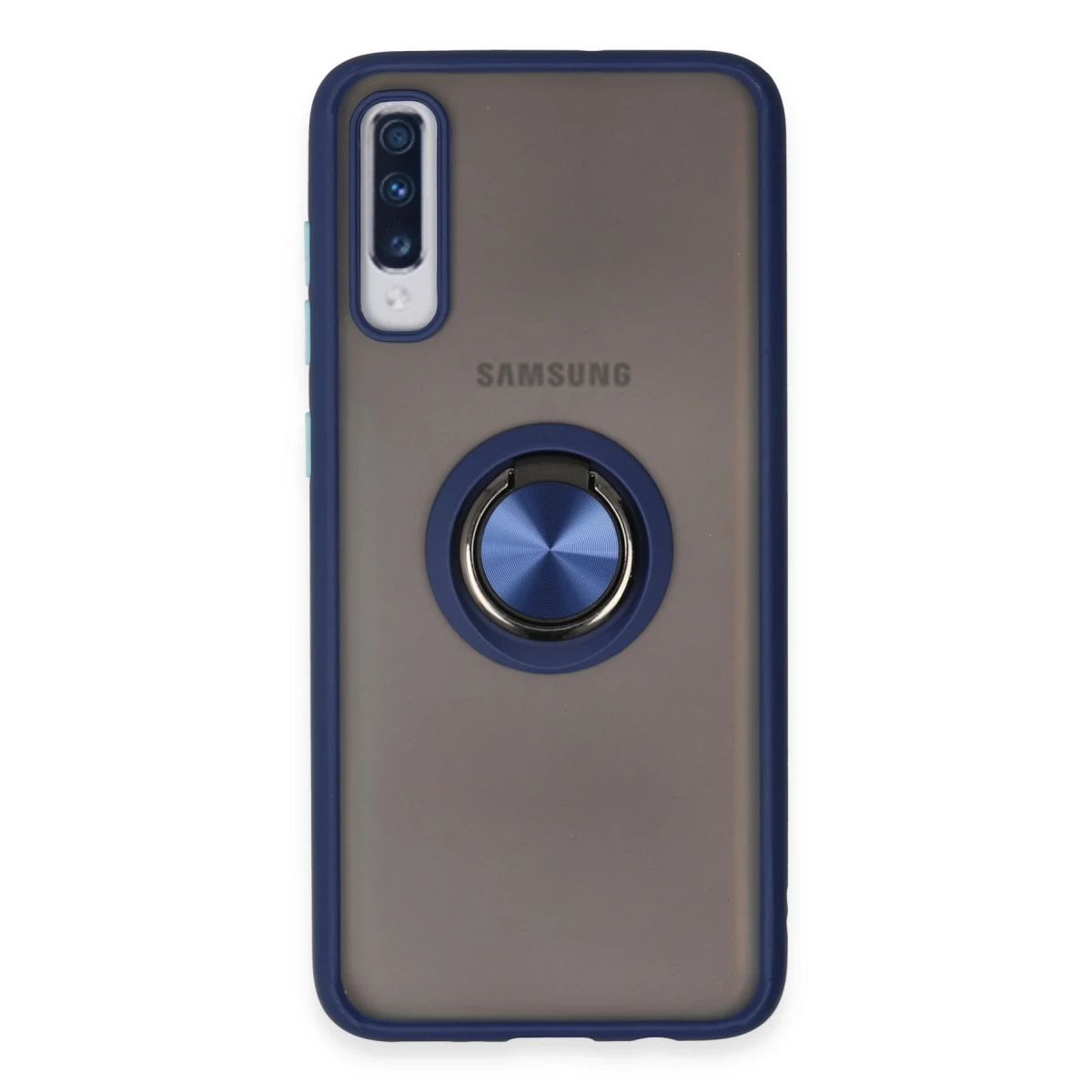 Newface Samsung Galaxy A70 Kılıf Montreal Yüzüklü Silikon Kapak - Lacivert