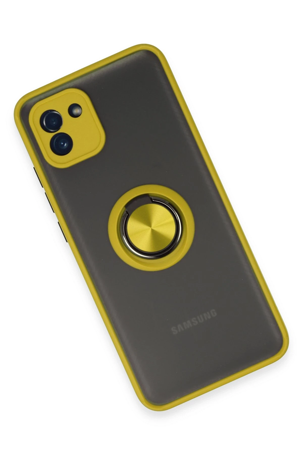 Newface Samsung Galaxy A03 Kılıf Montreal Yüzüklü Silikon Kapak - Sarı