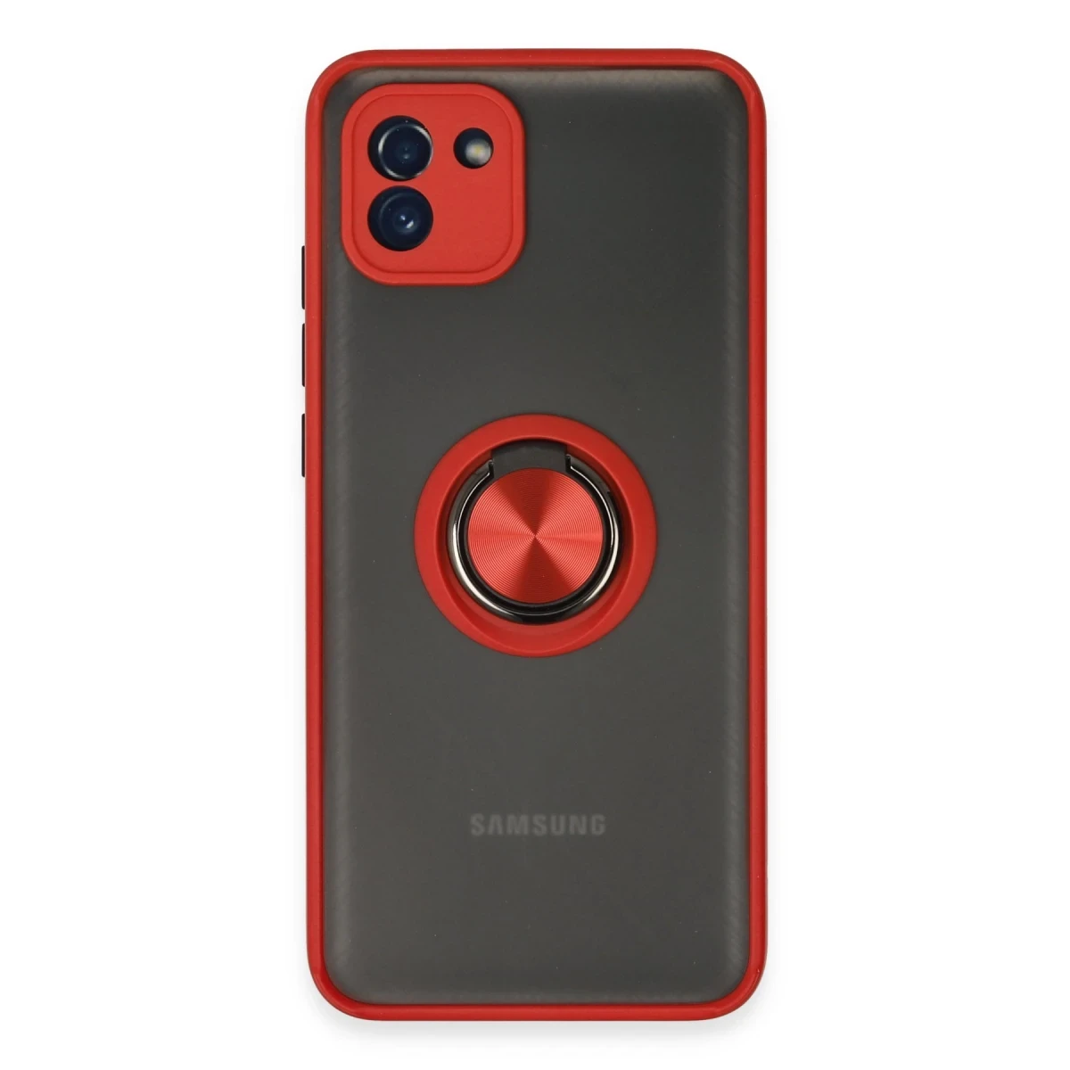 Newface Samsung Galaxy A03 Kılıf Montreal Yüzüklü Silikon Kapak - Kırmızı