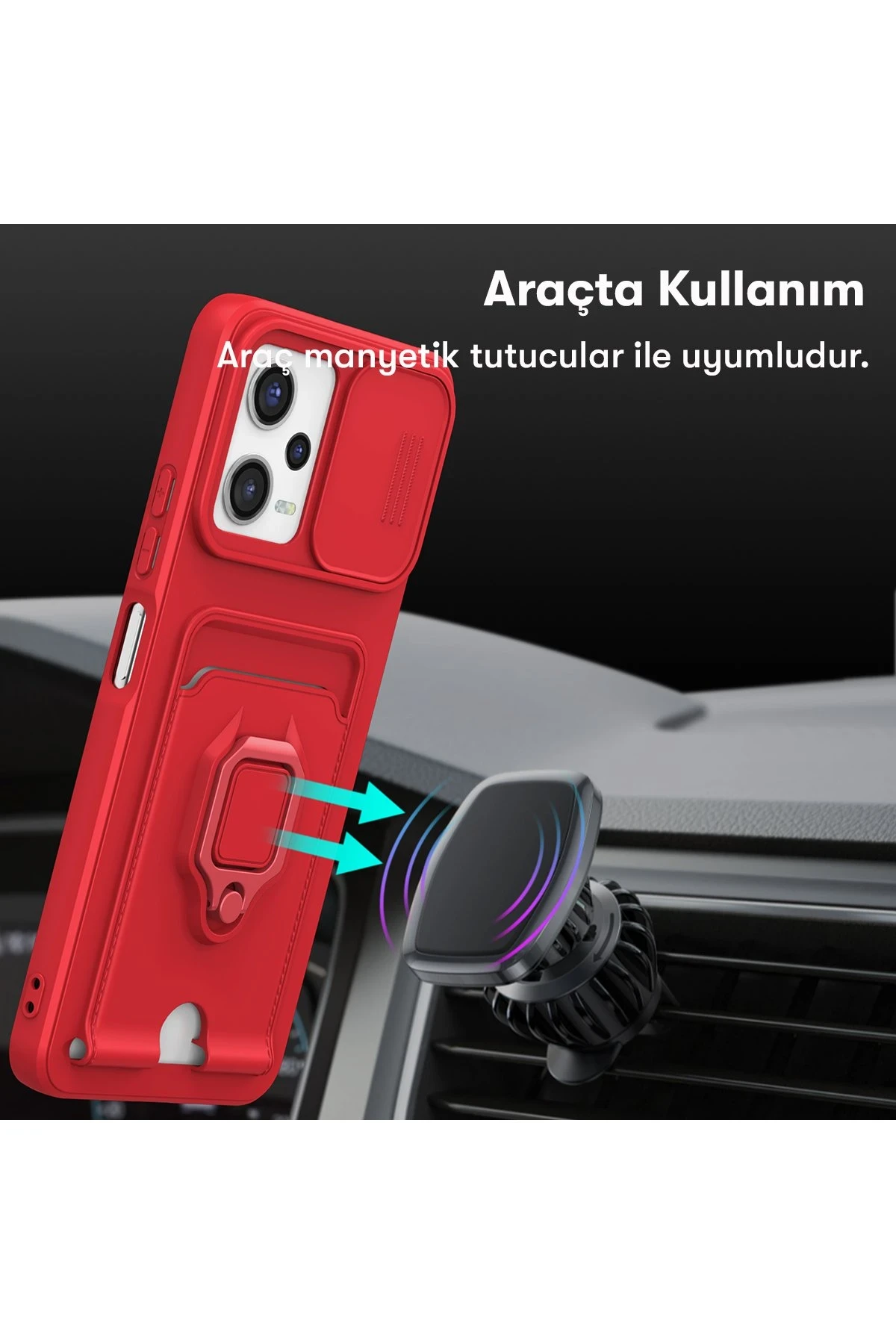 Newface Xiaomi Redmi 12 Kılıf Zuma Kartvizitli Yüzüklü Silikon - Siyah — görsel 3