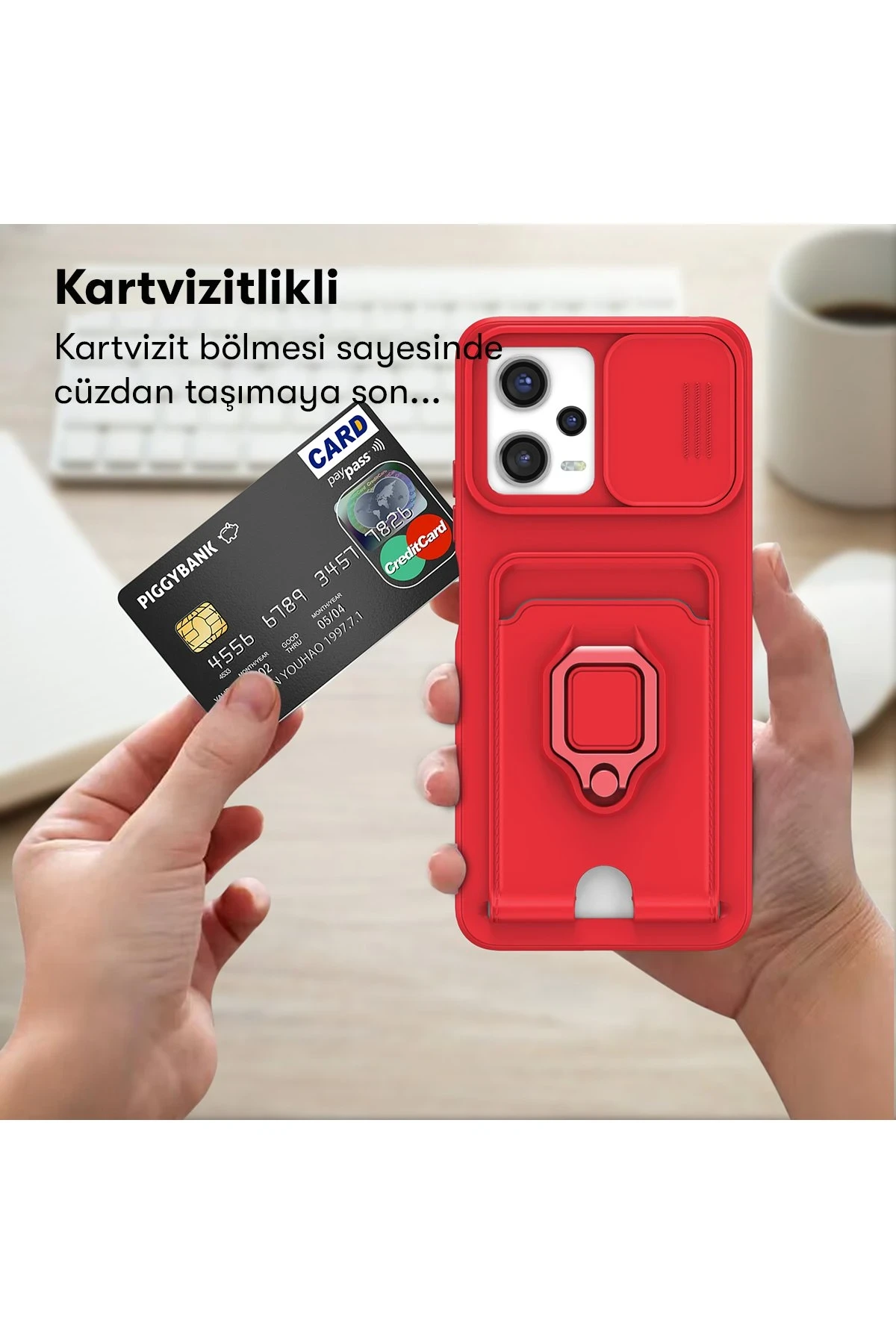 Newface Xiaomi Redmi 12 Kılıf Zuma Kartvizitli Yüzüklü Silikon - Siyah — görsel 5
