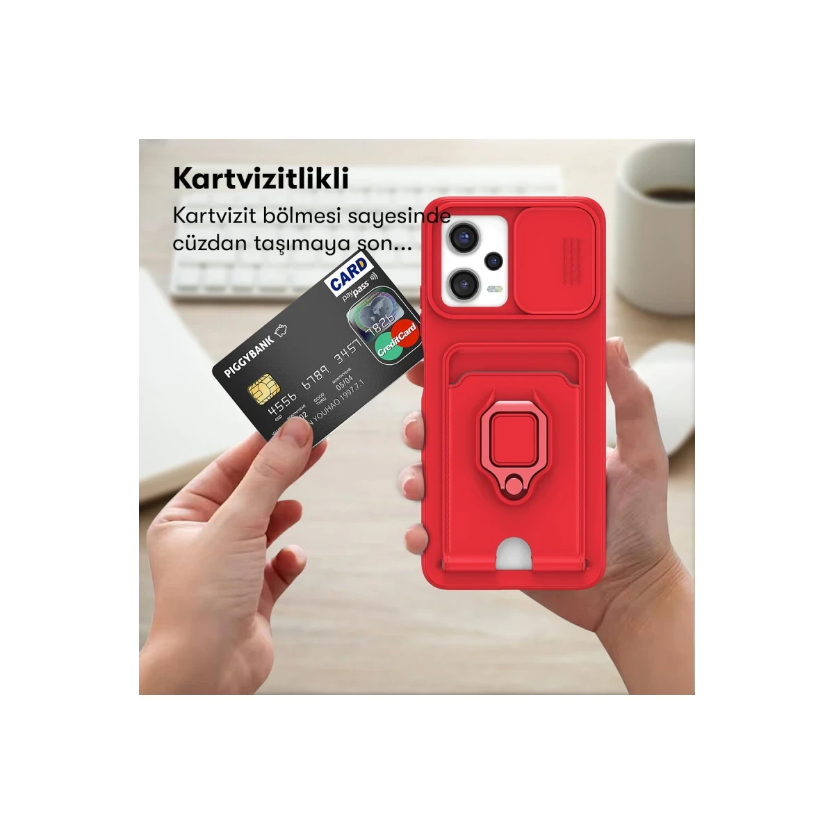 Newface Xiaomi Redmi 12 Kılıf Zuma Kartvizitli Yüzüklü Silikon - Siyah — görsel 11