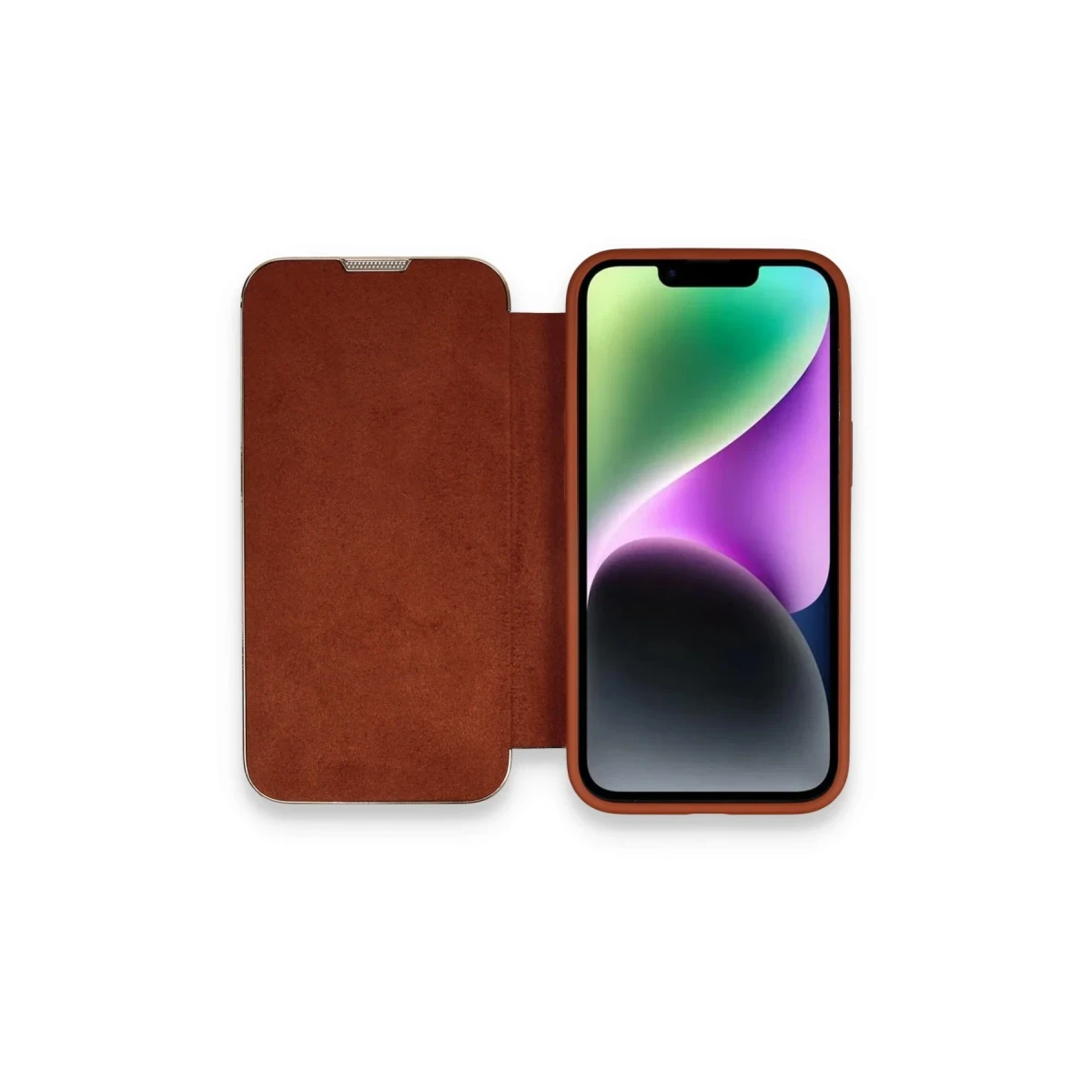 Newface Apple iPhone 14 Pro Max Kılıf Dolpin Kapaklı - Kahverengi