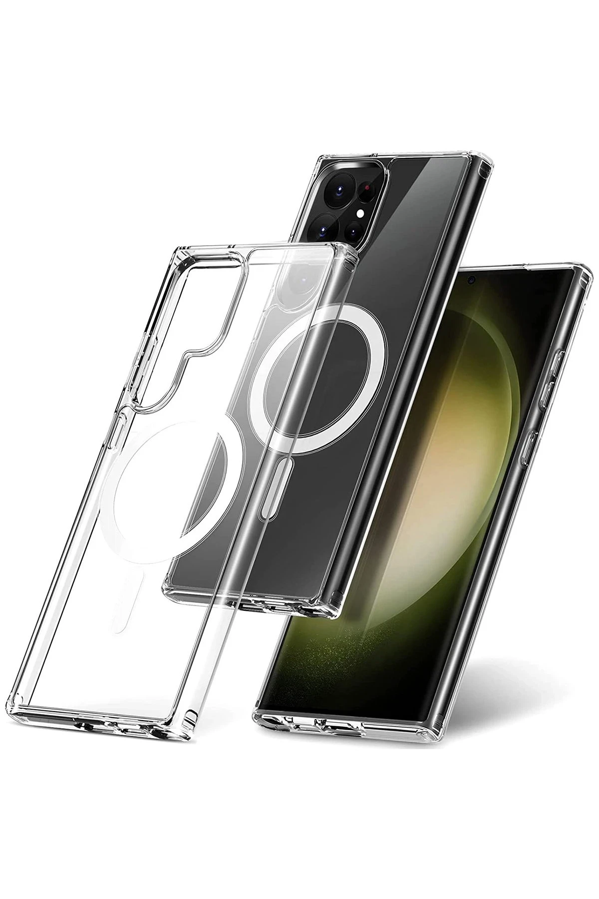 Newface Samsung Galaxy S23 Ultra Kılıf Magneticsafe Şeffaf Silikon - Şeffaf