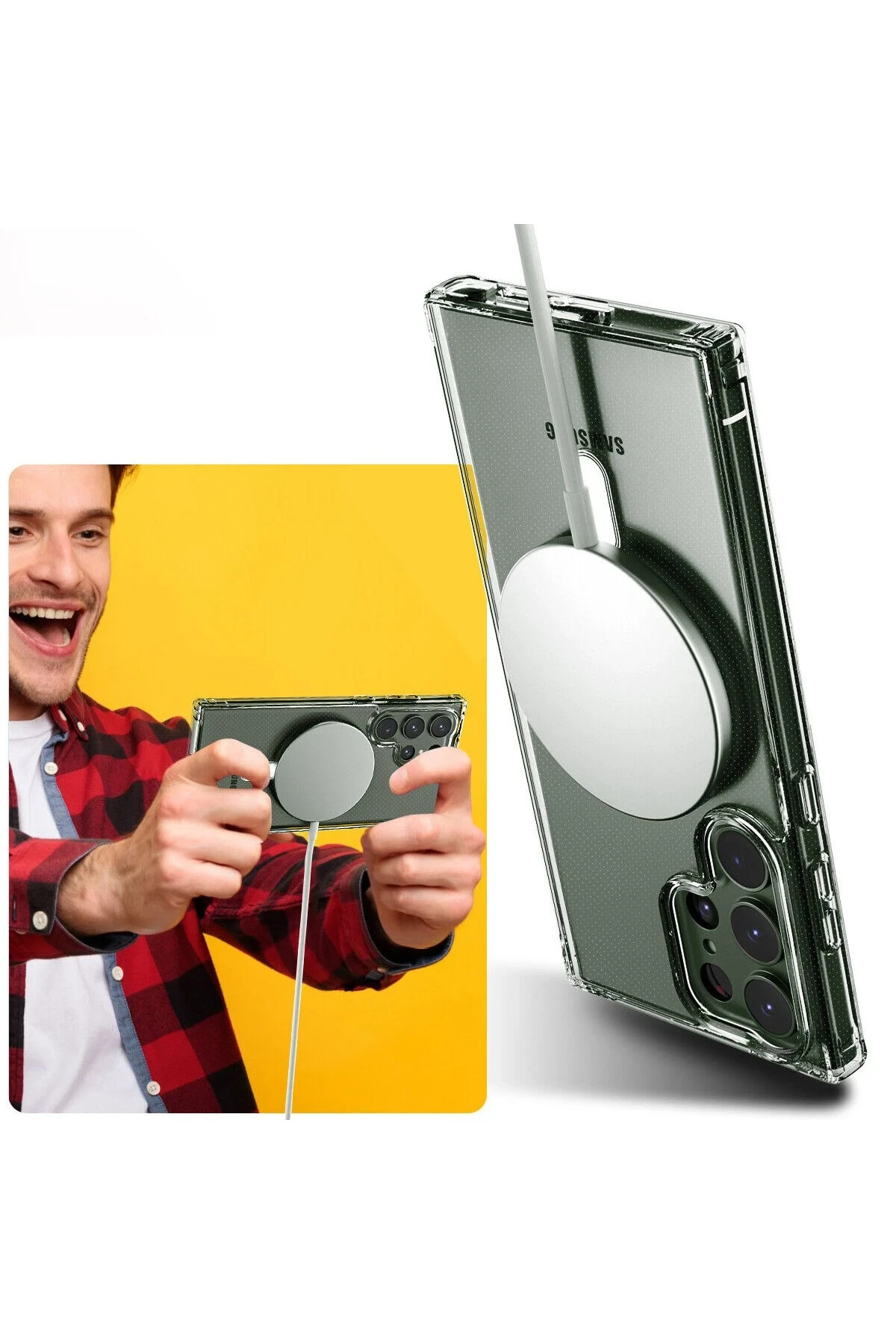 Newface Samsung Galaxy S23 Ultra Kılıf Magneticsafe Şeffaf Silikon - Şeffaf