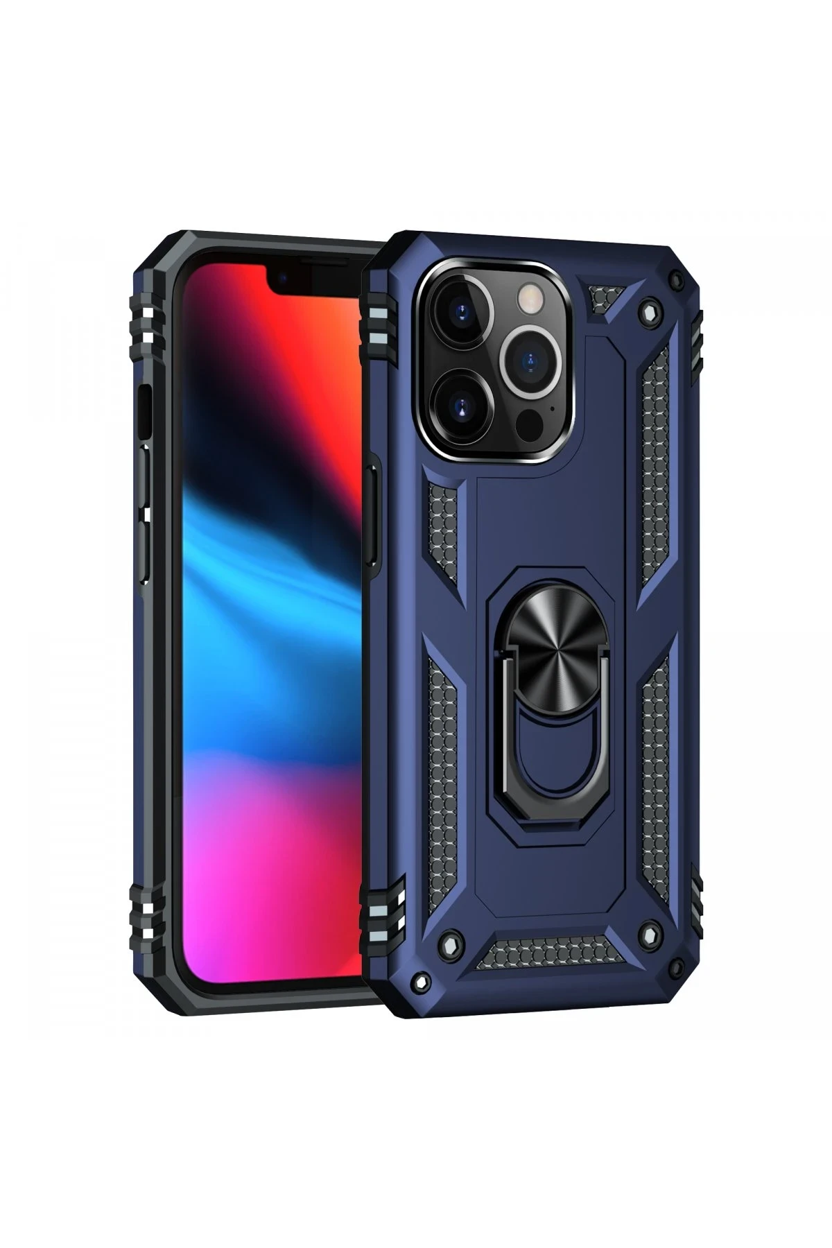 Newface iPhone 13 Pro Max Kılıf Sofya Yüzüklü Silikon Kapak - Lacivert
