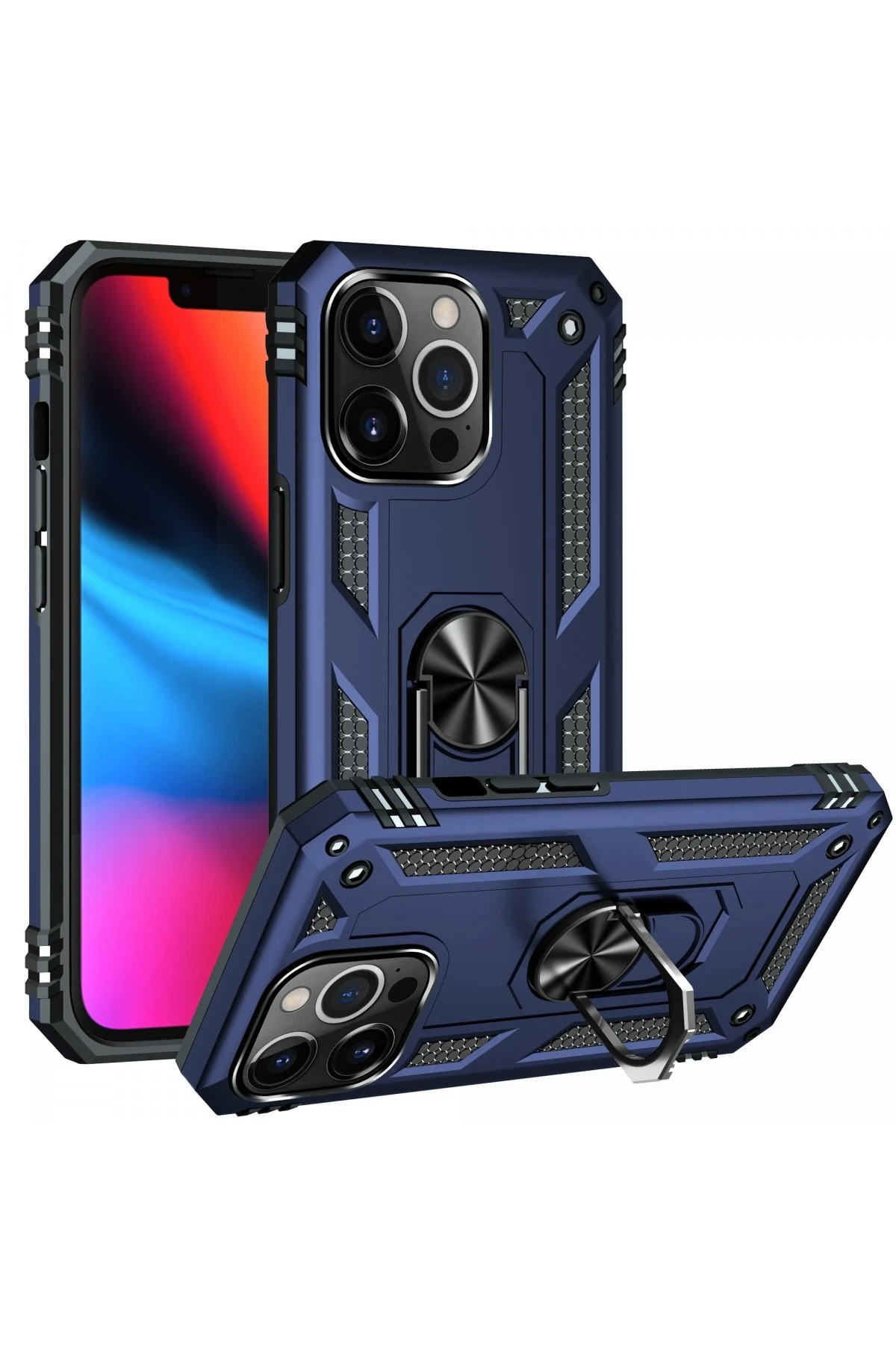 Newface iPhone 13 Pro Max Kılıf Sofya Yüzüklü Silikon Kapak - Lacivert