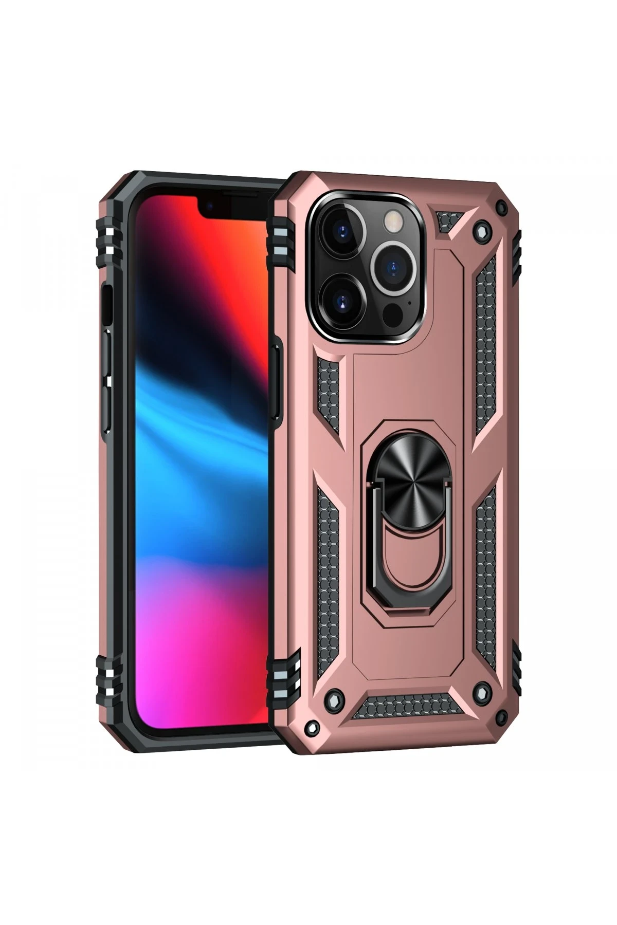 Newface iPhone 13 Pro Max Kılıf Sofya Yüzüklü Silikon Kapak - Rose