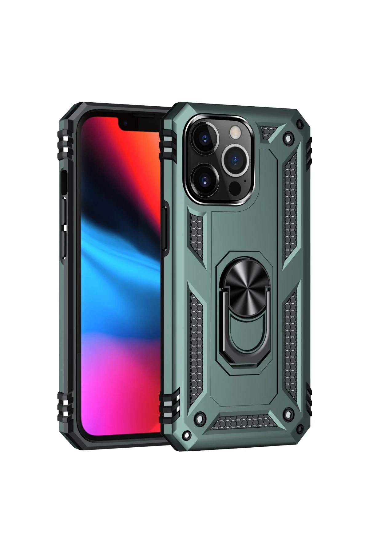 Newface iPhone 13 Pro Max Kılıf Sofya Yüzüklü Silikon Kapak - Yeşil