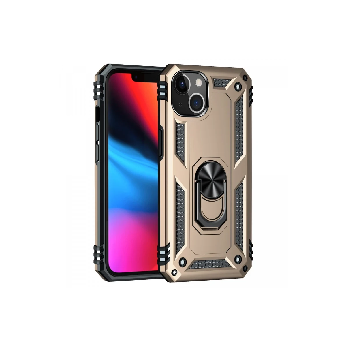 Newface Apple iPhone 13 Kılıf Sofya Yüzüklü Silikon Kapak - Gold