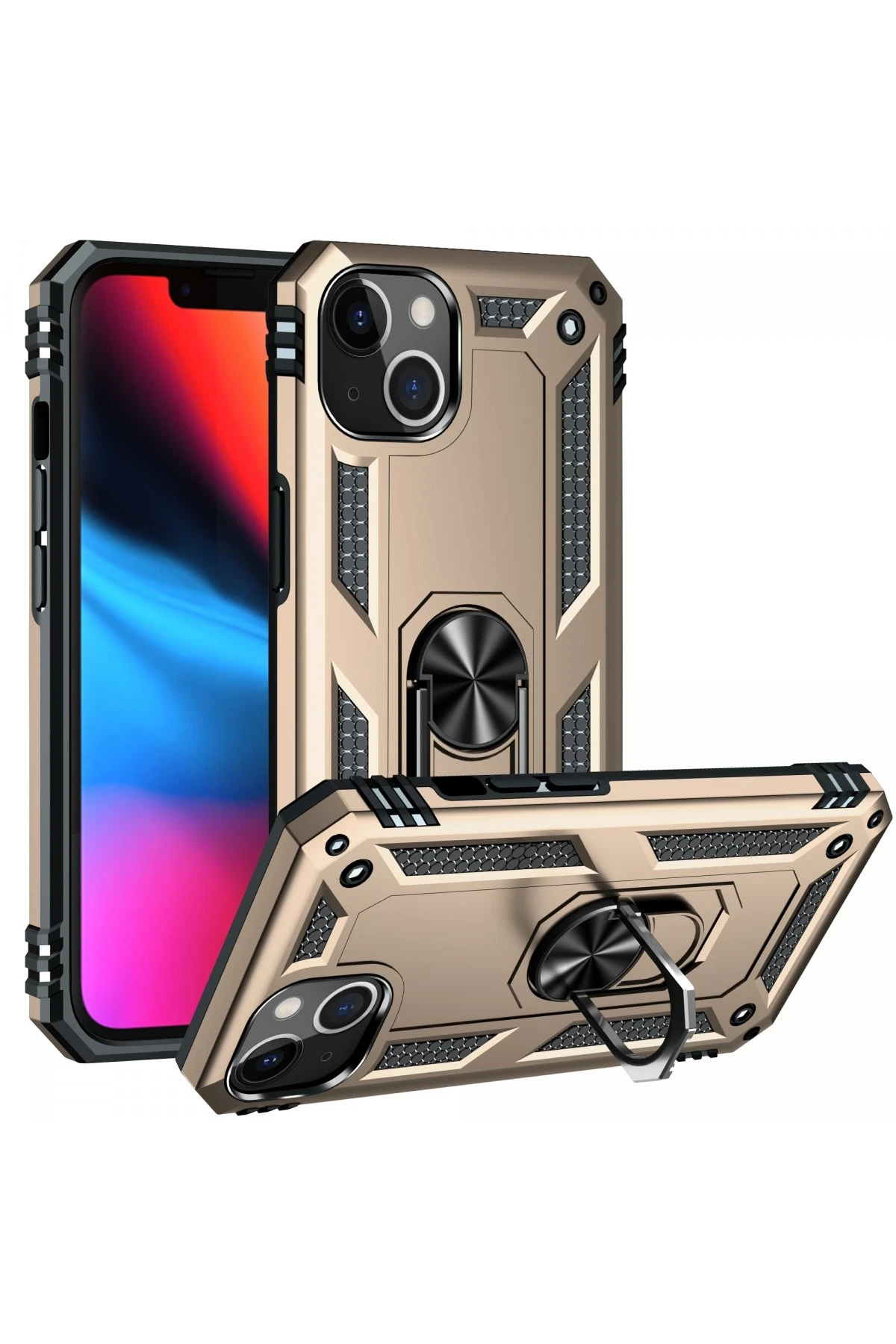 Newface iPhone 13 Kılıf Sofya Yüzüklü Silikon Kapak - Gold