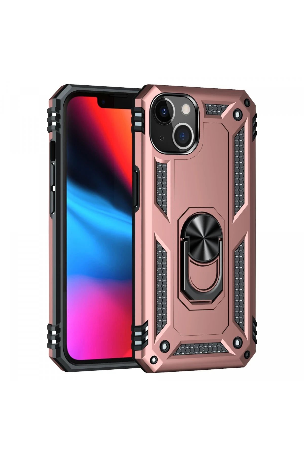 Newface iPhone 13 Kılıf Sofya Yüzüklü Silikon Kapak - Rose
