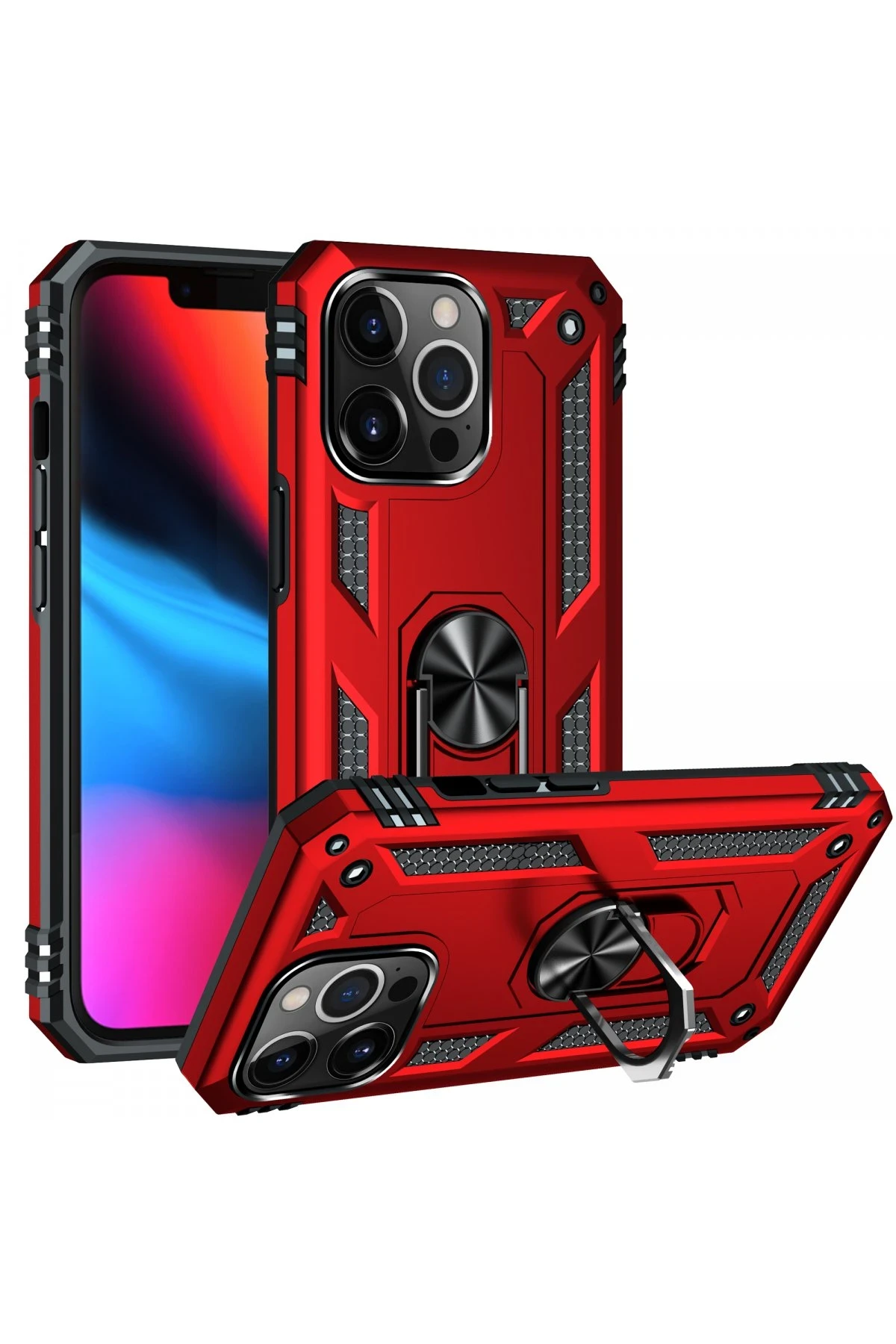 Newface iPhone 13 Pro Kılıf Sofya Yüzüklü Silikon Kapak - Kırmızı