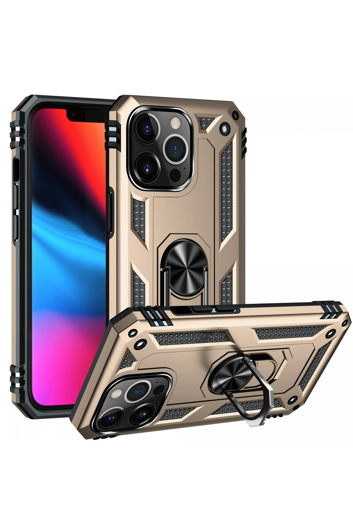 Newface iPhone 13 Pro Kılıf Sofya Yüzüklü Silikon Kapak - Gold