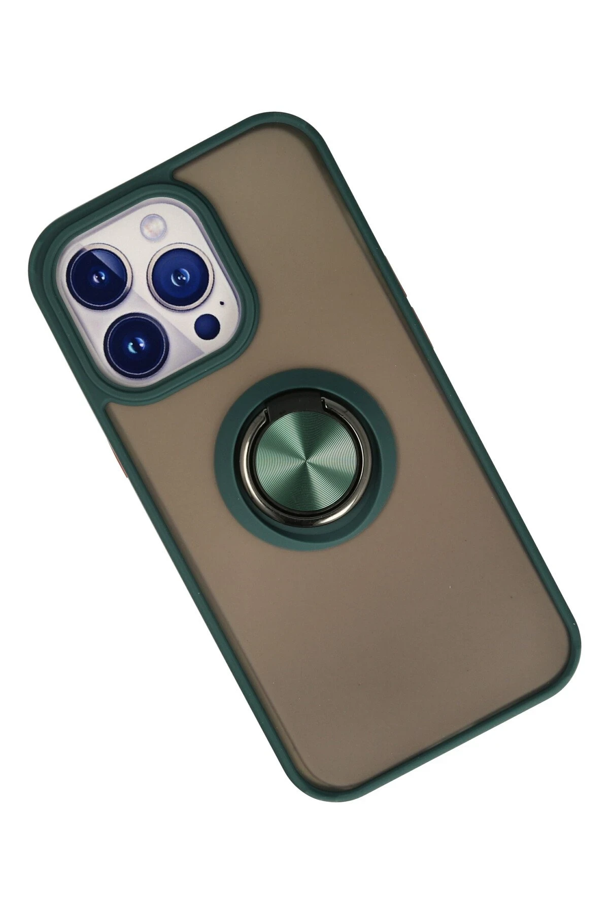 Newface iPhone 13 Pro Kılıf Montreal Yüzüklü Silikon Kapak - Yeşil