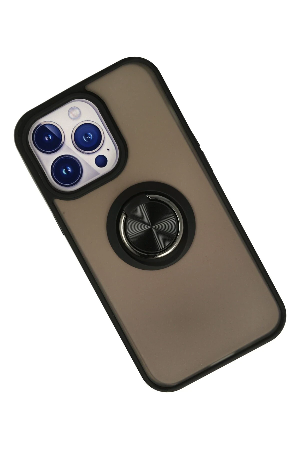 Newface iPhone 13 Pro Max Kılıf Montreal Yüzüklü Silikon Kapak - Siyah
