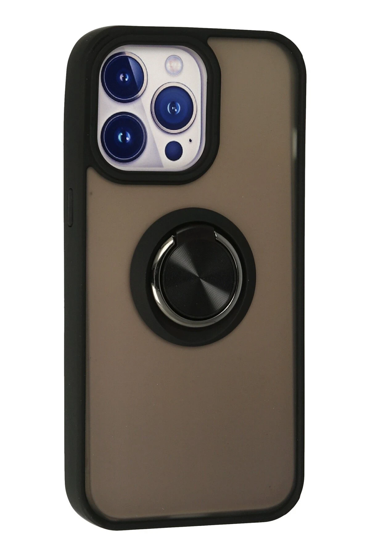 Newface iPhone 13 Pro Max Kılıf Montreal Yüzüklü Silikon Kapak - Siyah