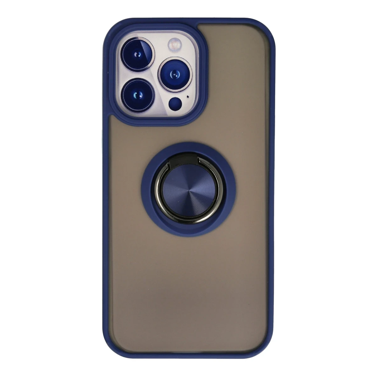 Newface Apple iPhone 13 Pro Max Kılıf Montreal Yüzüklü Silikon Kapak - Lacivert