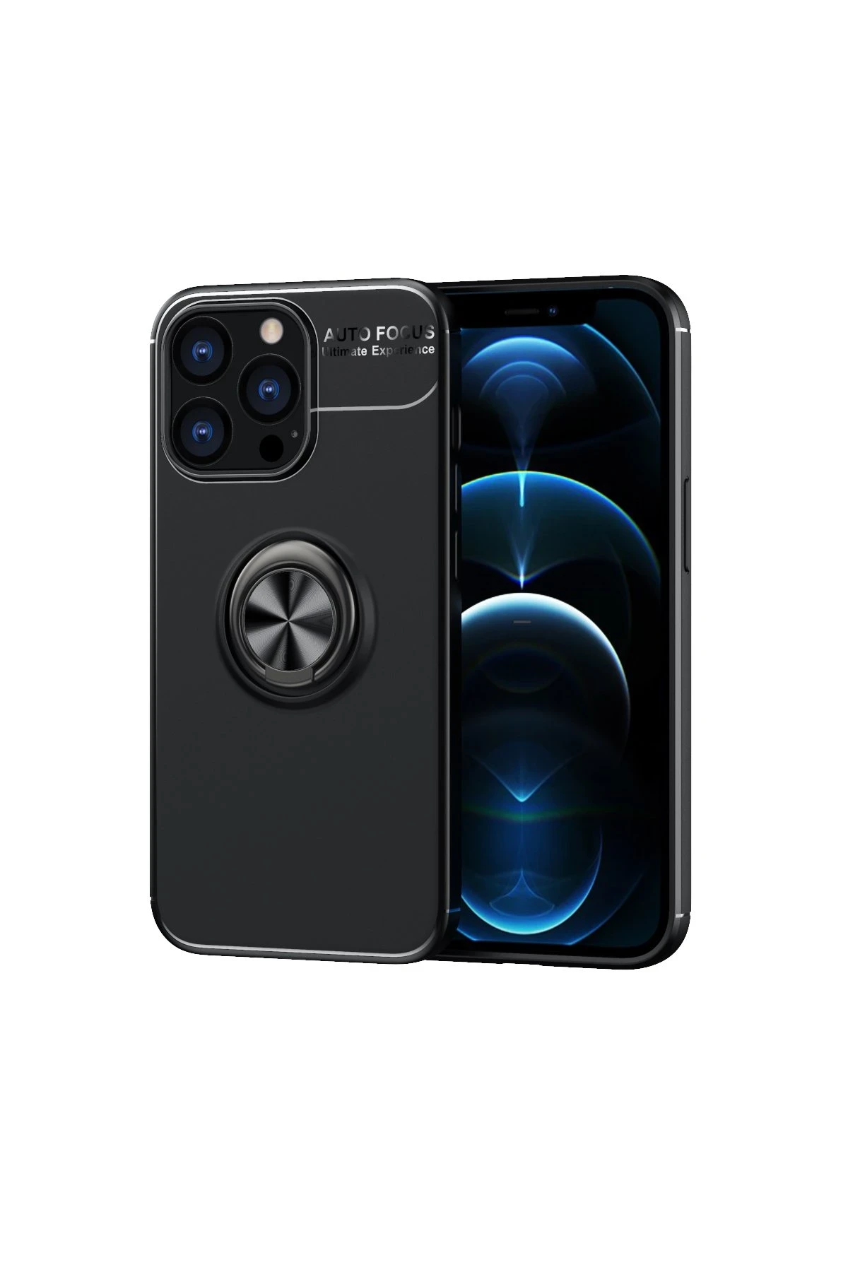 Newface iPhone 13 Pro Max Kılıf Range Yüzüklü Silikon - Siyah